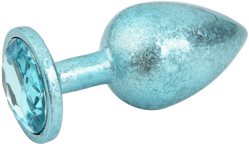 голубая алюминивая анальная пробка с кристаллом medium в России