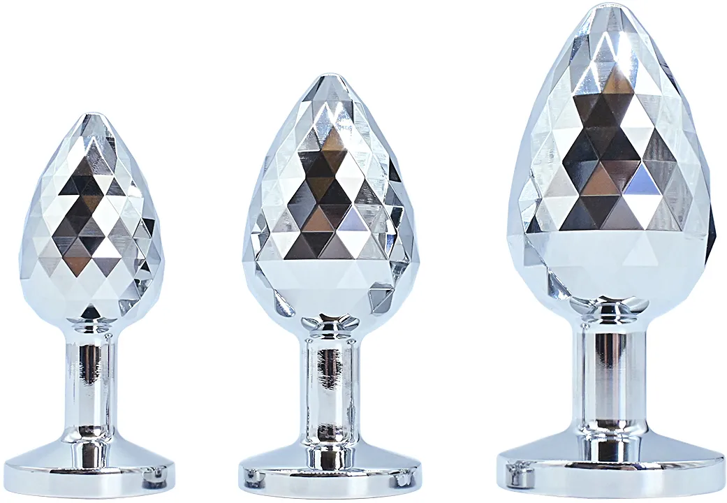 алюминивая текстурная анальная пробка с прозрачным кристаллом medium в России