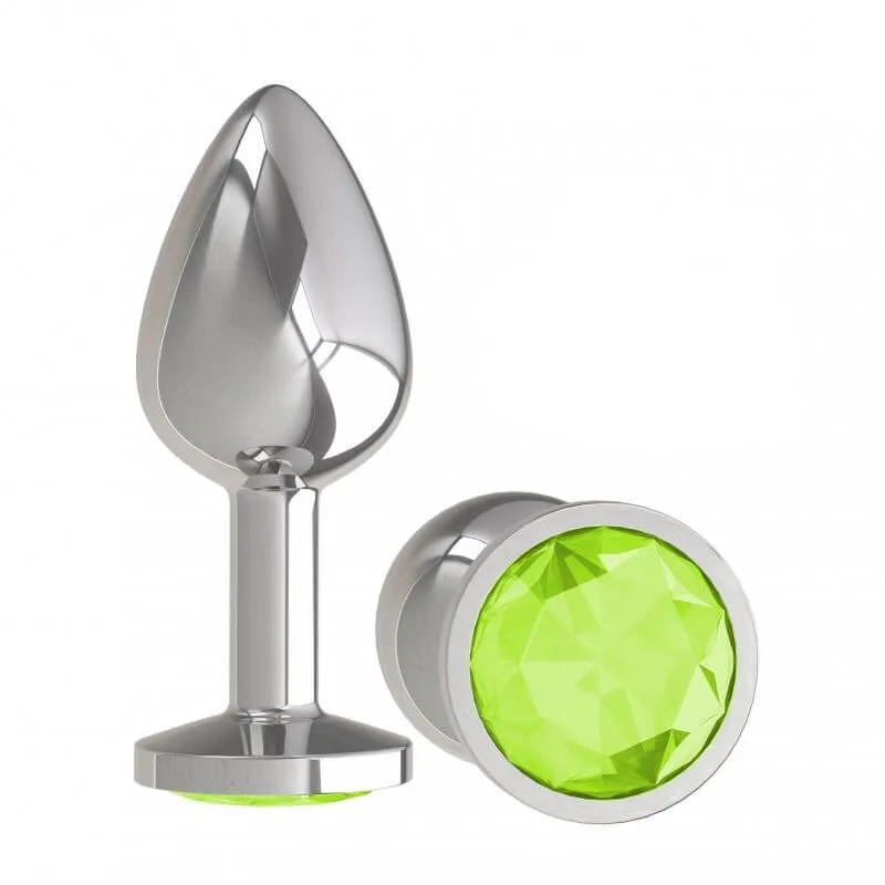 Анальная пробка Dжага Dжага Silver с салатовым кристаллом