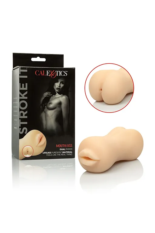 Двухстороний мастурбатор в виде ротика и попки Mouth/Ass с интегрированной в материал пудрой