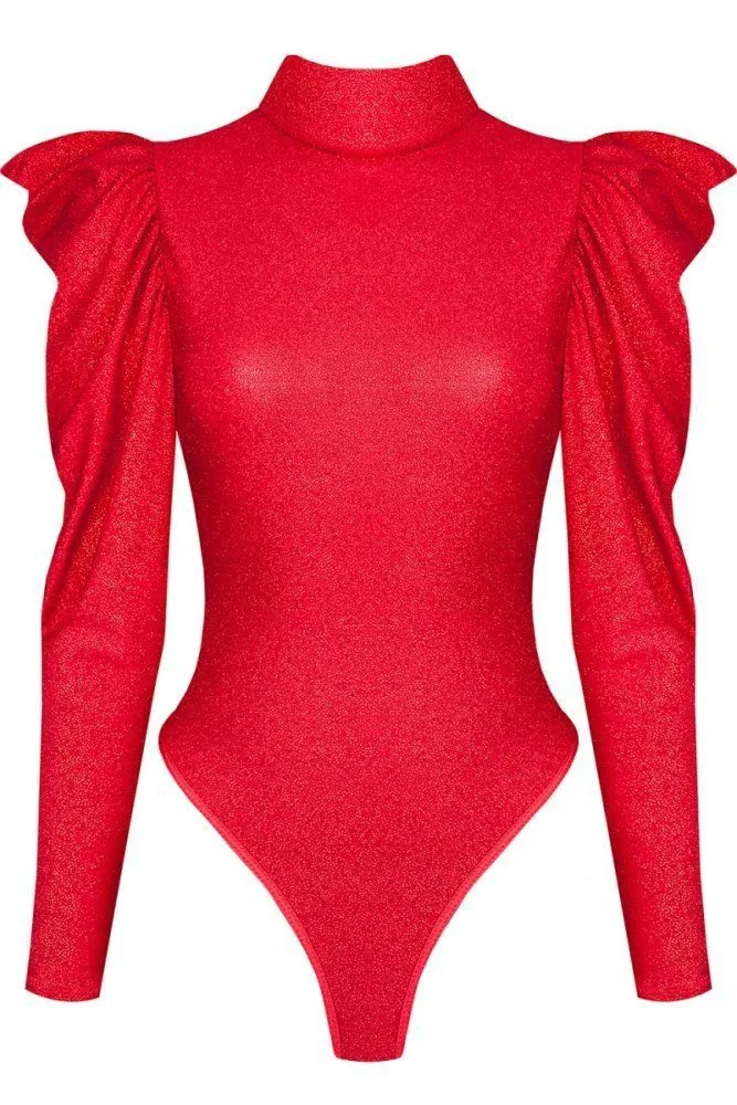 Эротическое боди с рюшами на плечах и вырезом на спине demoniq, красное в России