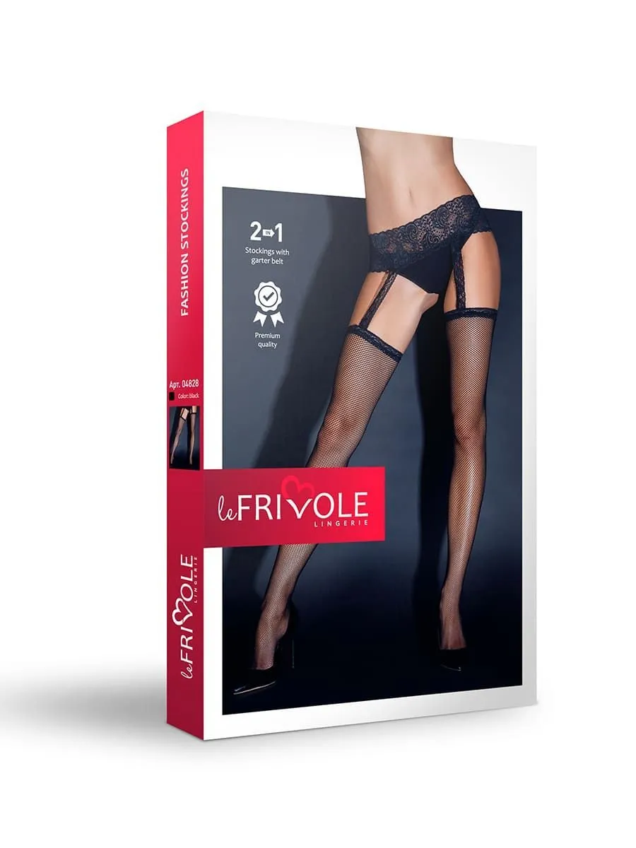 Эротическое чулки с черным кружевным поясом в сетку le frivole sense в России