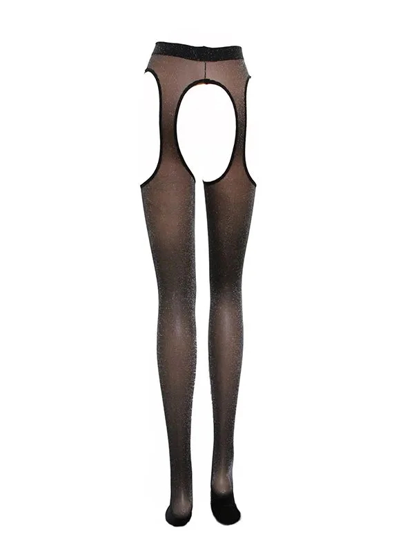 Эротическое чулки с поясом ashley черные с серебрянным люрексом в России
