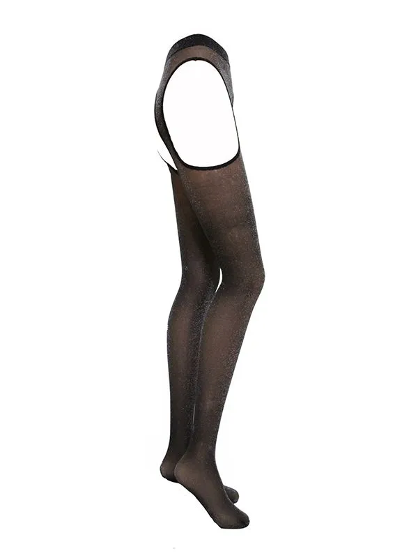 Эротическое чулки с поясом ashley черные с серебрянным люрексом в России