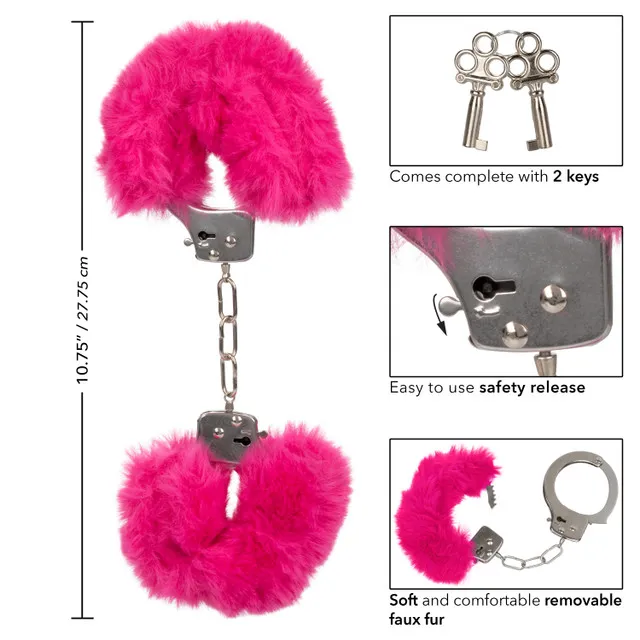 металлические наручники с искусственным мехом ultra fluffy furry cuffs-pink в России