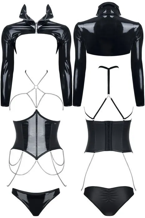 Эротическое комплект из жакета, корсета и трусиков demoniq artemis, черный в России