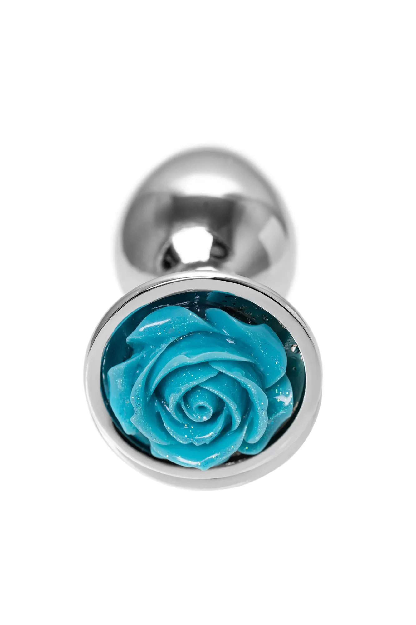 анальная втулка metal by toyfa, металл, серебристая с голубой розочкой, 8 см, ø 2,7 см, 48 г в России