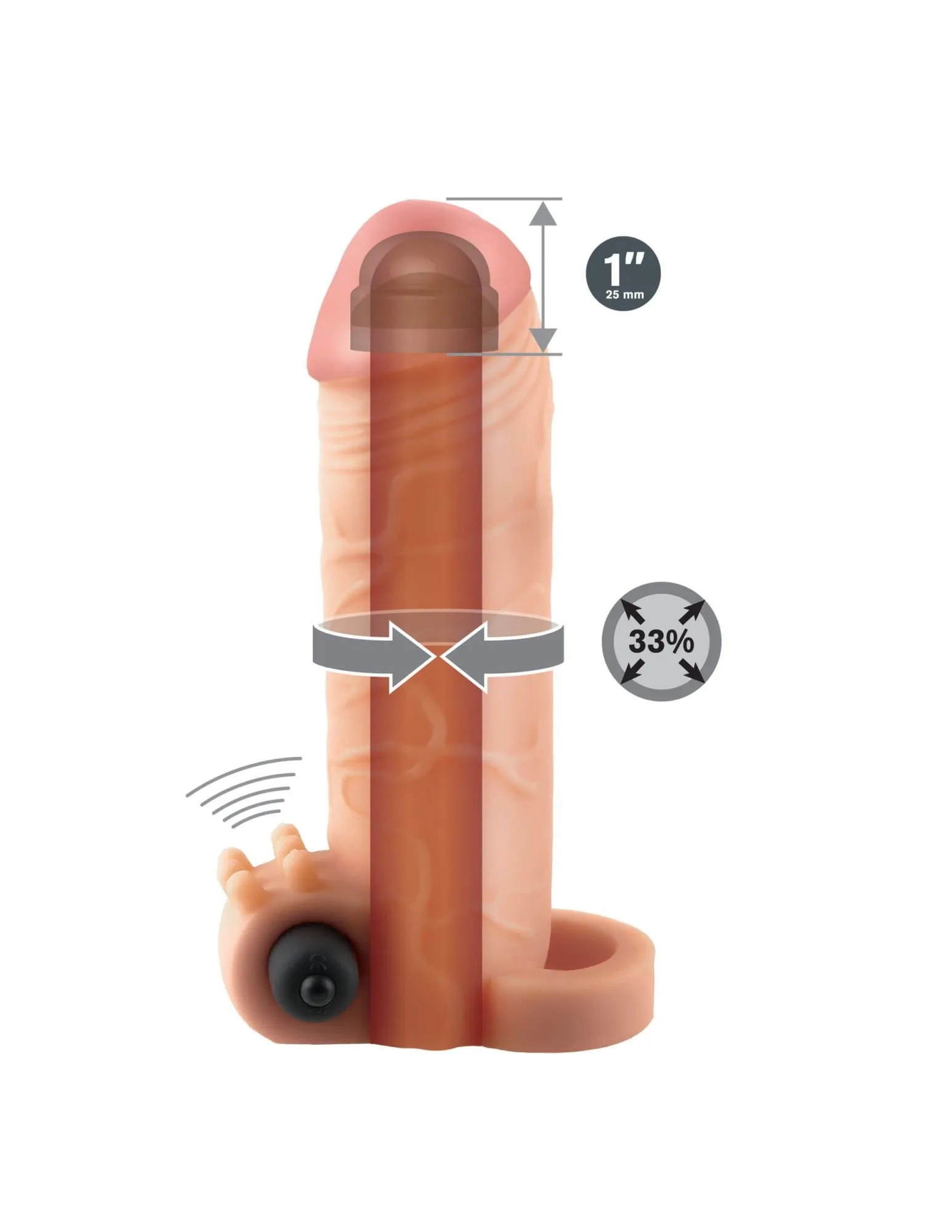 вибронасадка 2.5 см pipedream fantasy x-tensions vibrating real feel, телесная в России