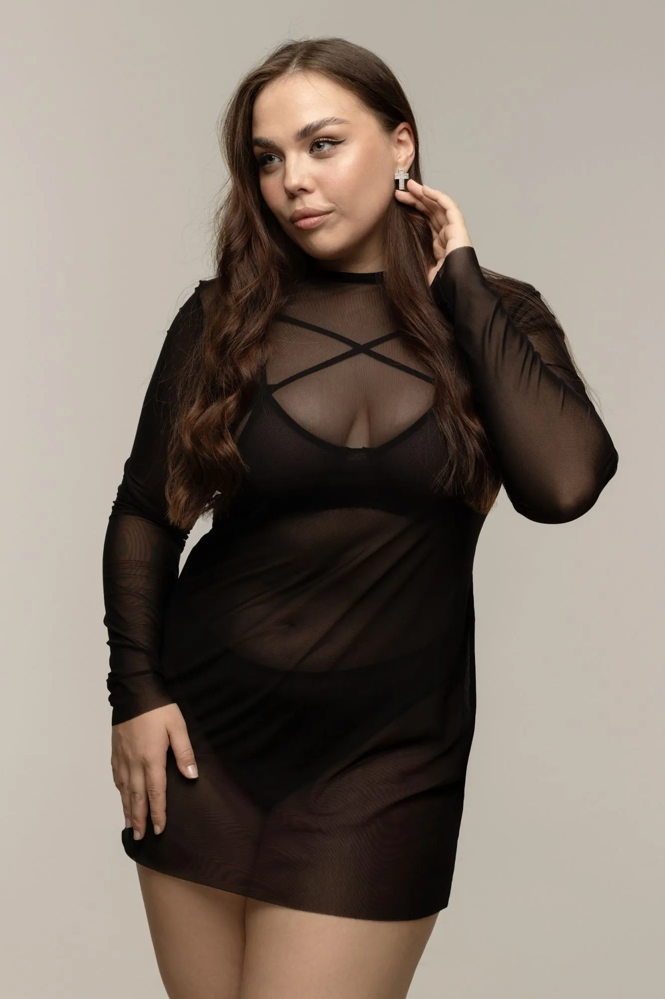 Эротическое платье pinkrabbit из эластичной сетки, чёрное в России