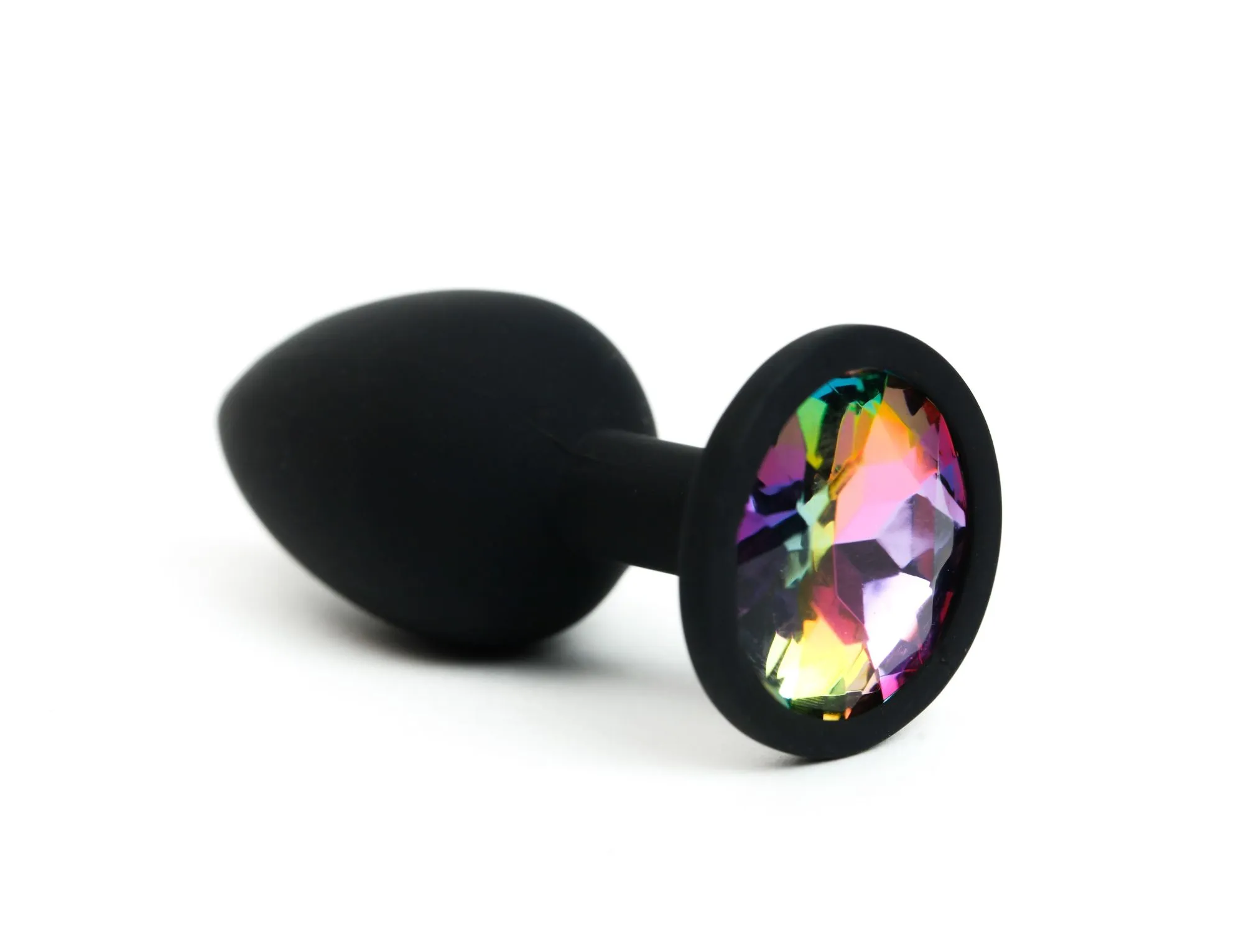 анальная пробка силиконовая черная с радужным  стразом 7,6х2,8 см 47510-mm в России