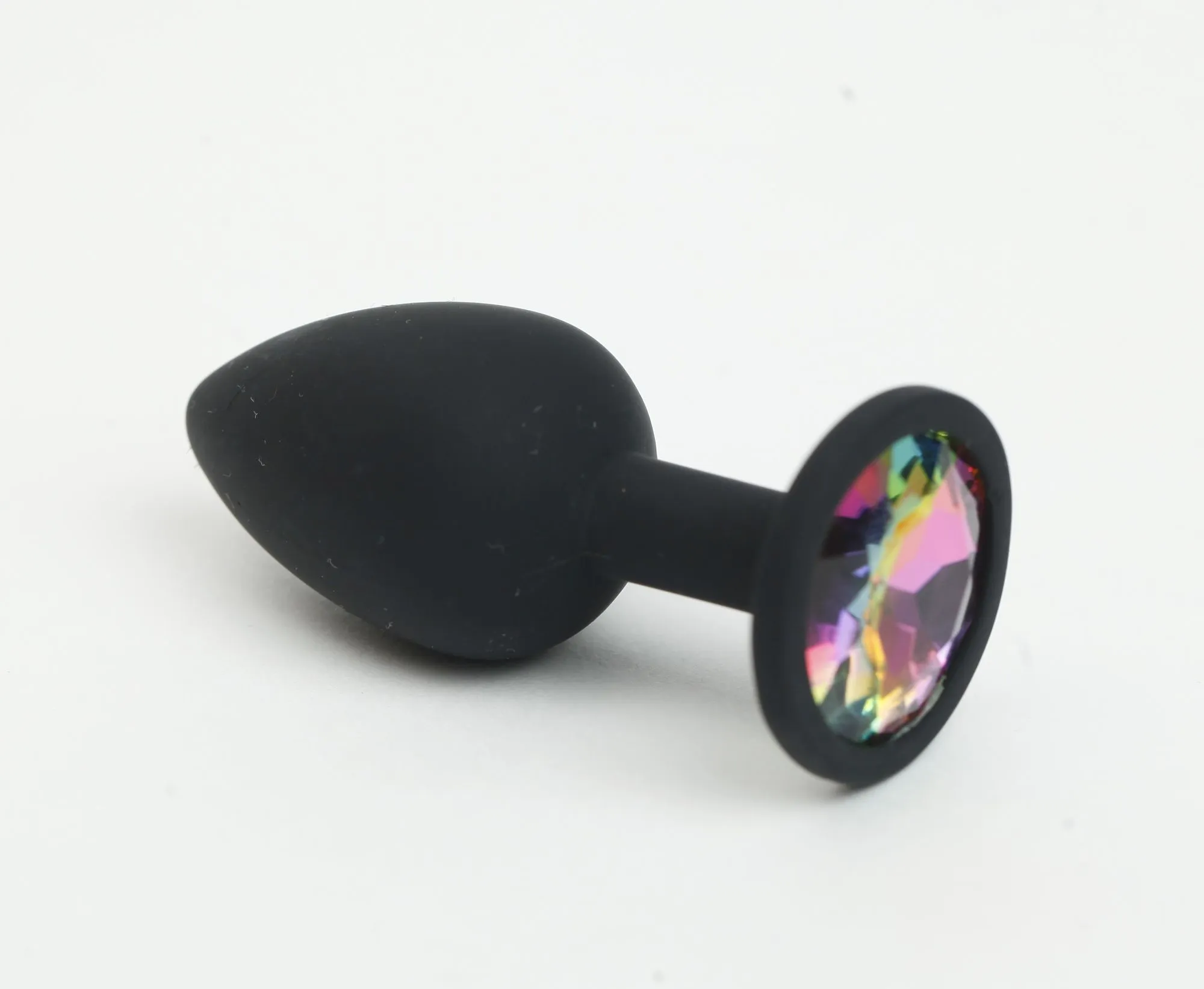 анальная пробка силиконовая черная с радужным  стразом 7,6х2,8 см 47510-mm в России