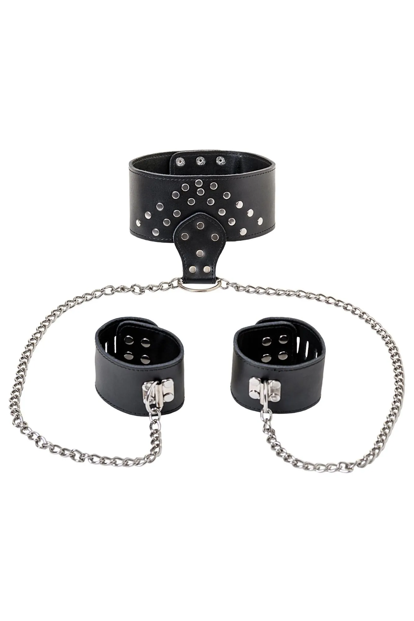 комплект toyfa theatre, ошейник с наручниками, кожанный, чёрный в России