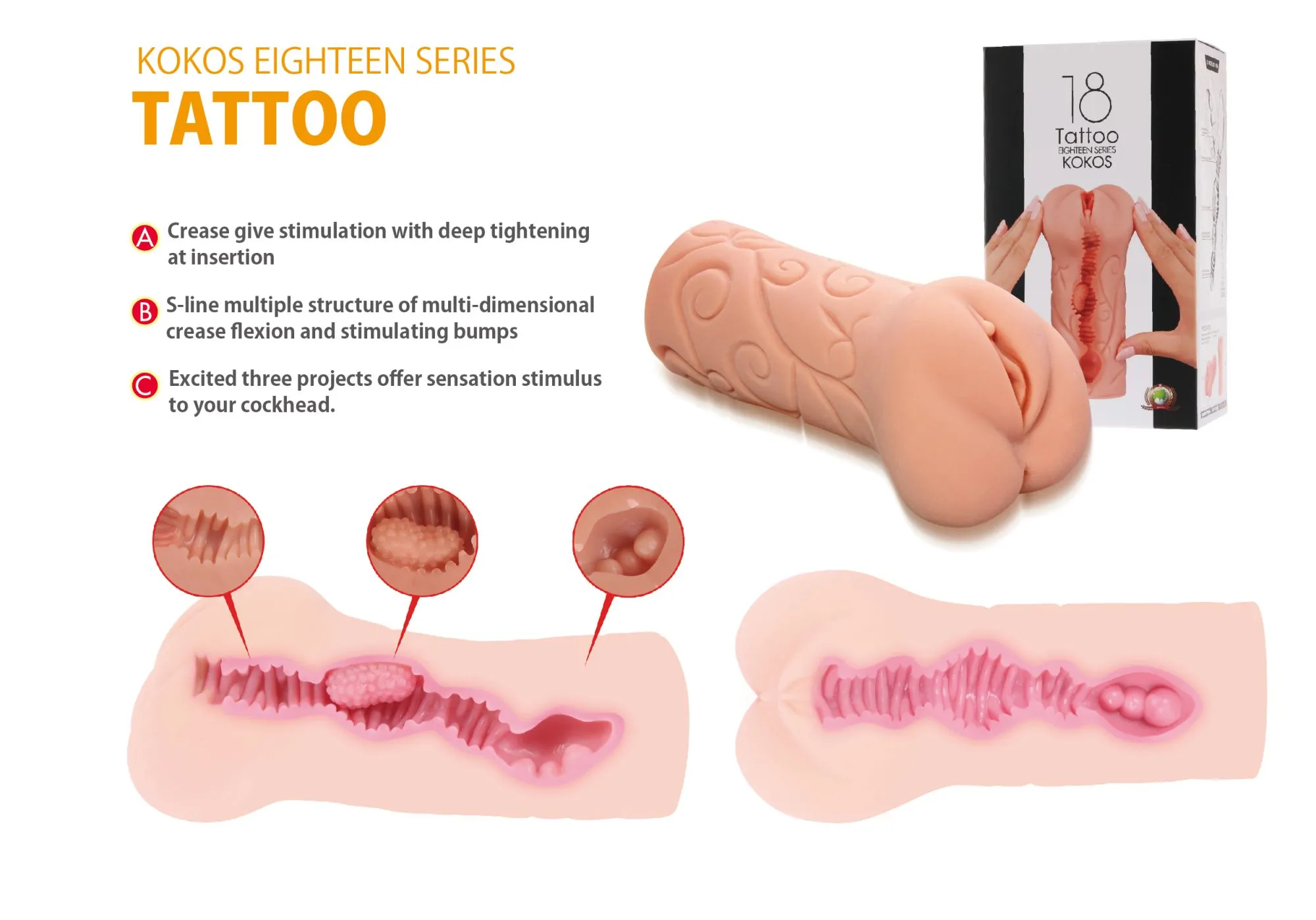 мастурбатор tattoo двойной слой телесный kokos m03-001-06d в России