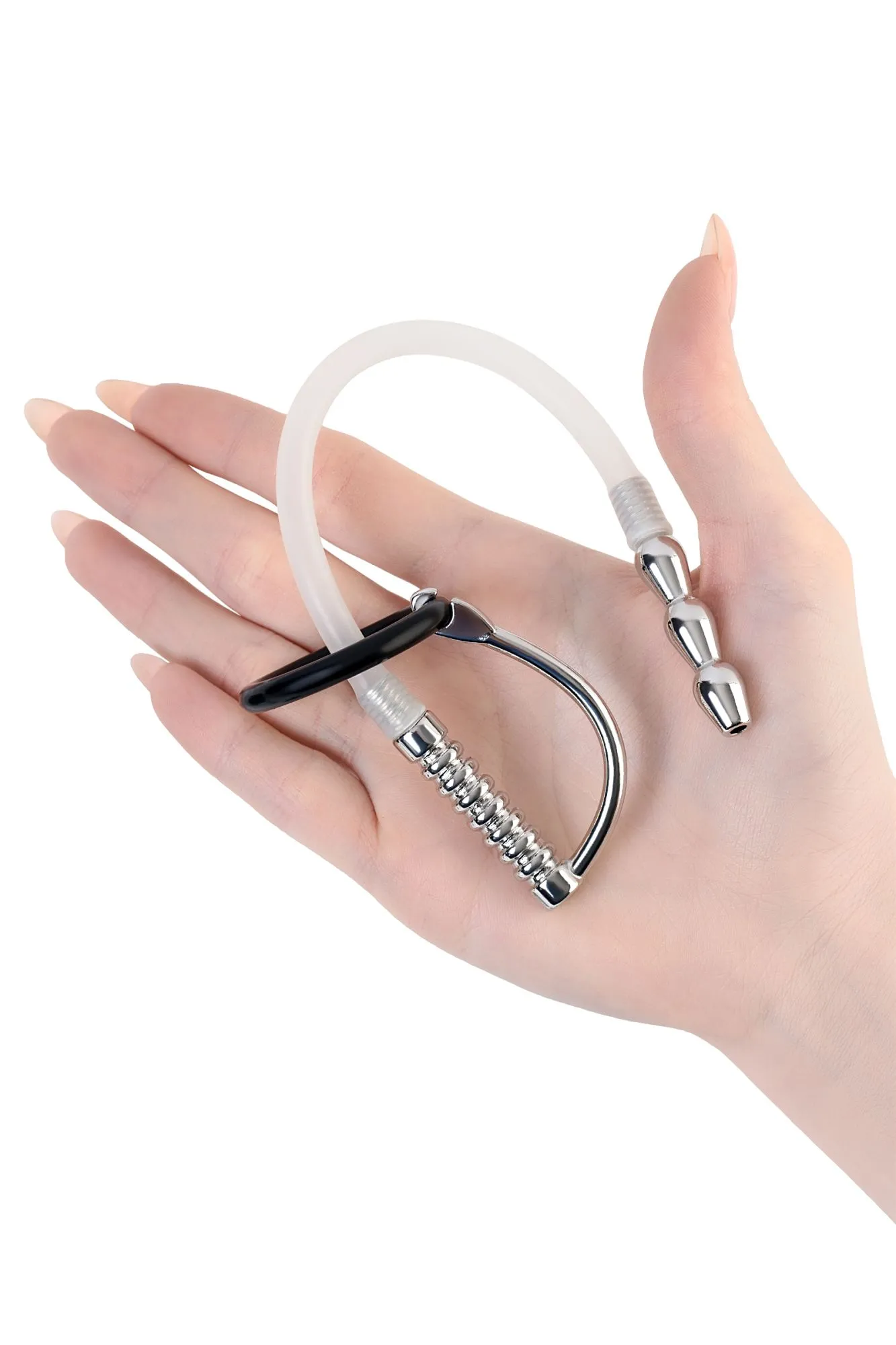 уретральный катетер metal by toyfa, со сменными фиксирующими кольцами, силикон, серебряный в России