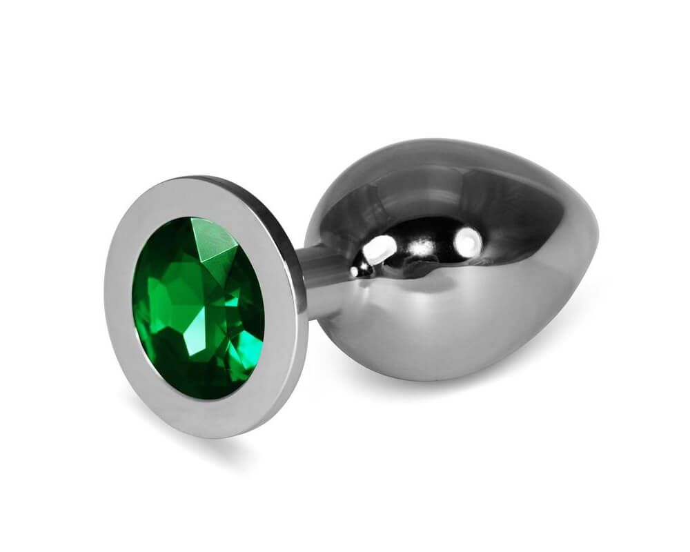 Анальная пробка Lovetoy Rosebud Classic L, с зеленым камнем