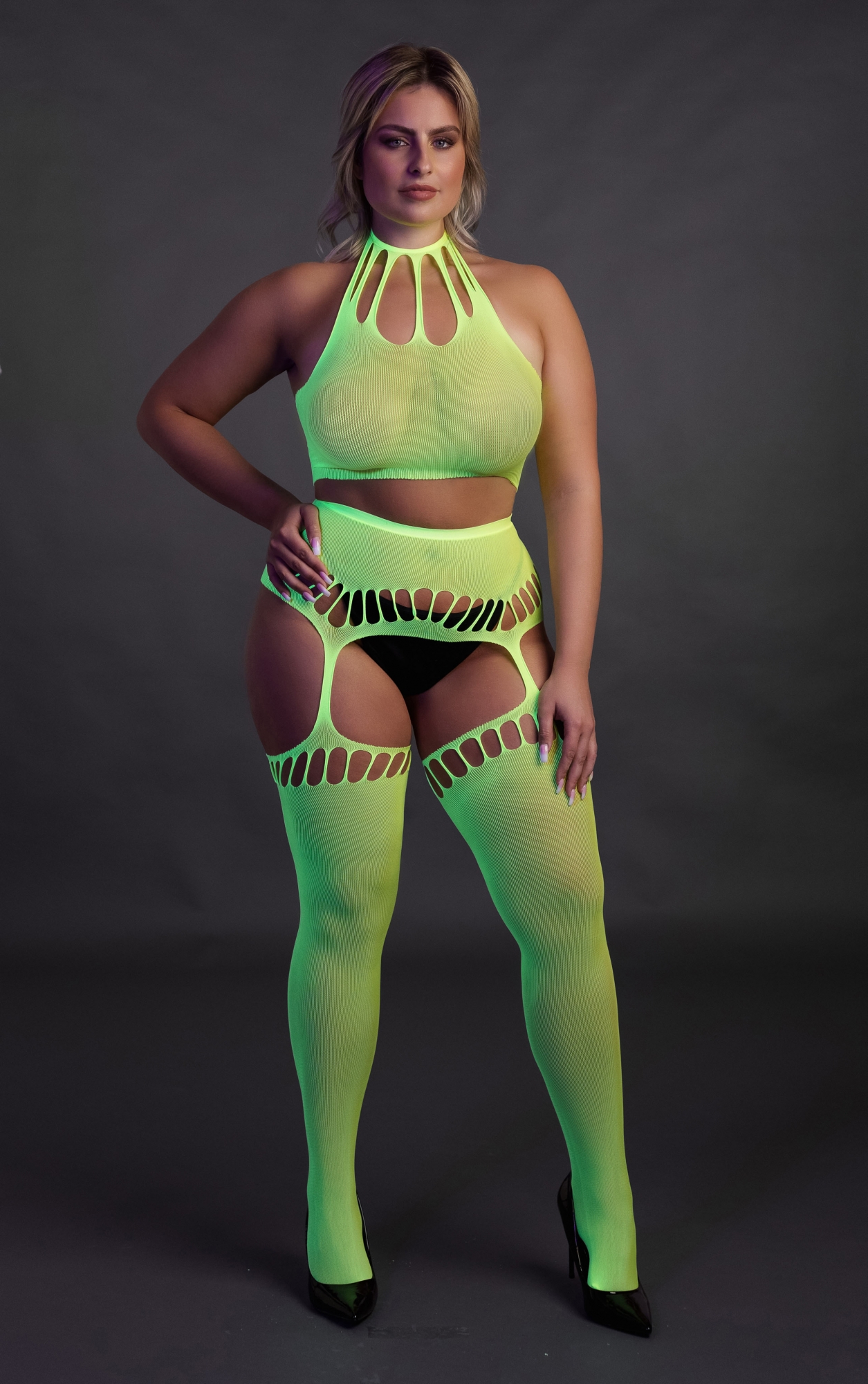 Эротическое топ в комлекте с чулками two piece with crop top and stockings - green - xl/xxxxl в России