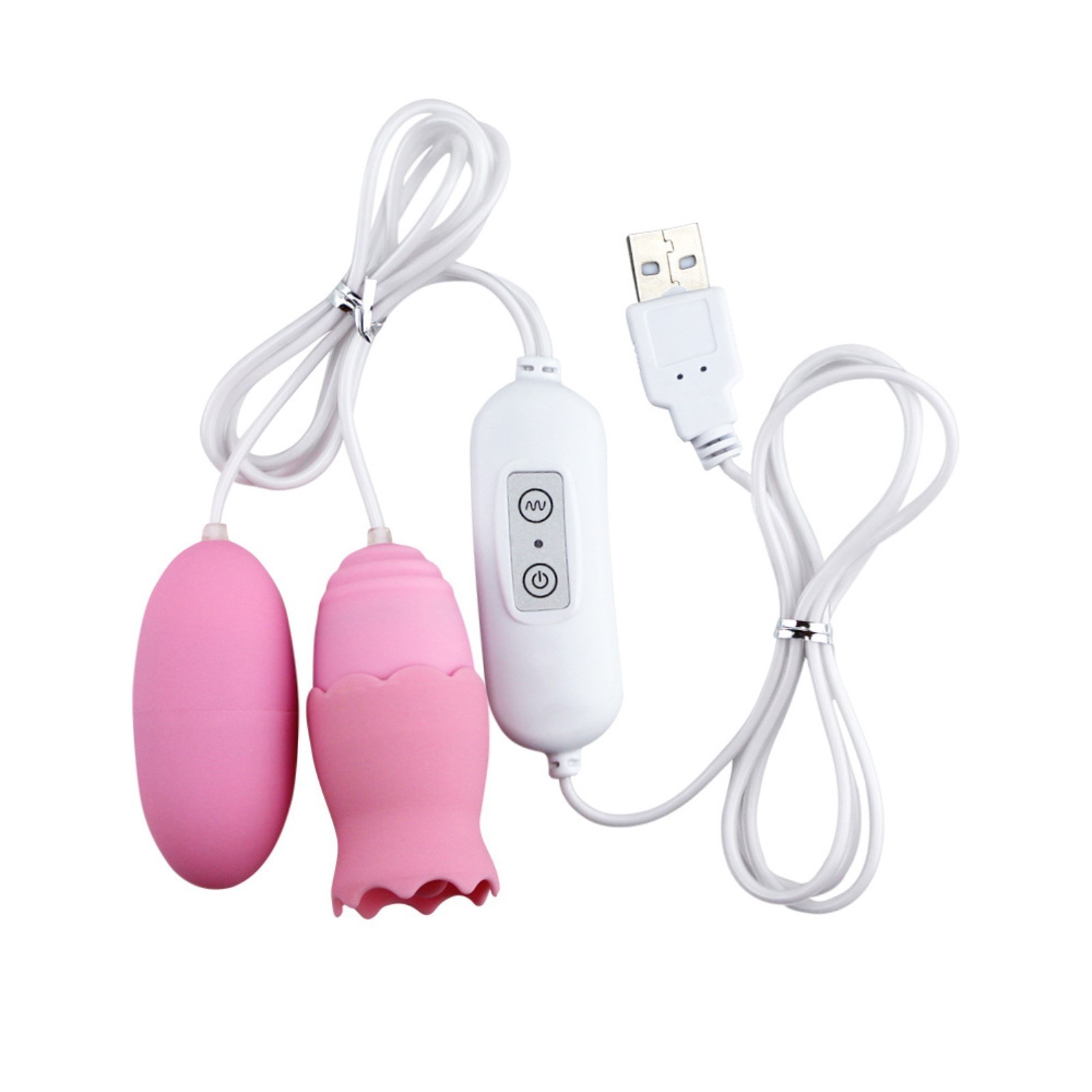 виброяйца с насадкой для сосков и клитора, 12 режимов, usb, силикон, розовый в России