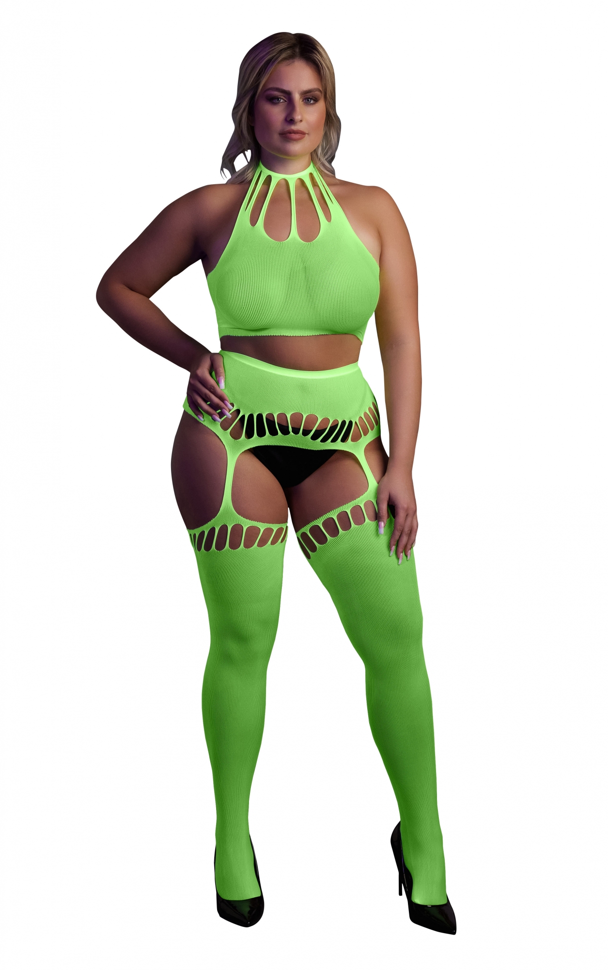 Эротическое топ в комлекте с чулками two piece with crop top and stockings - green - xl/xxxxl в России