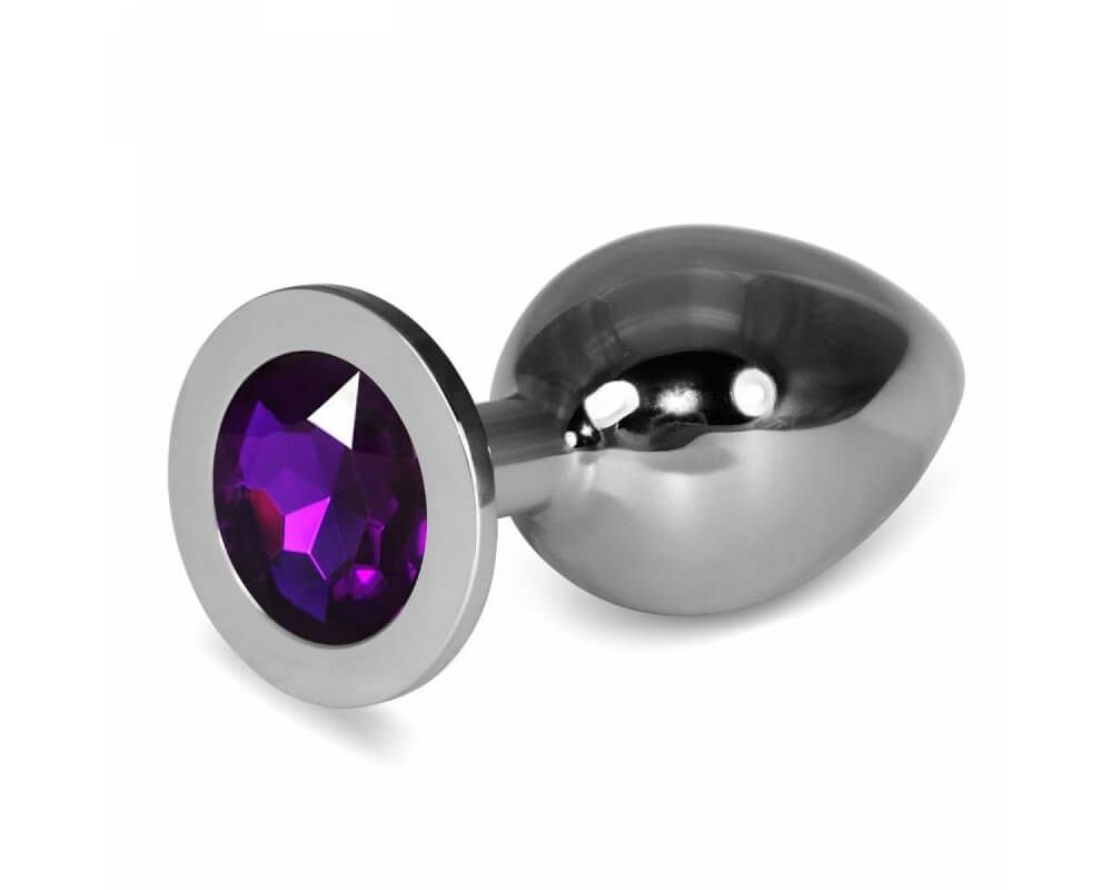 Анальная пробка Lovetoy Rosebud Classic L, с фиолетовым камнем
