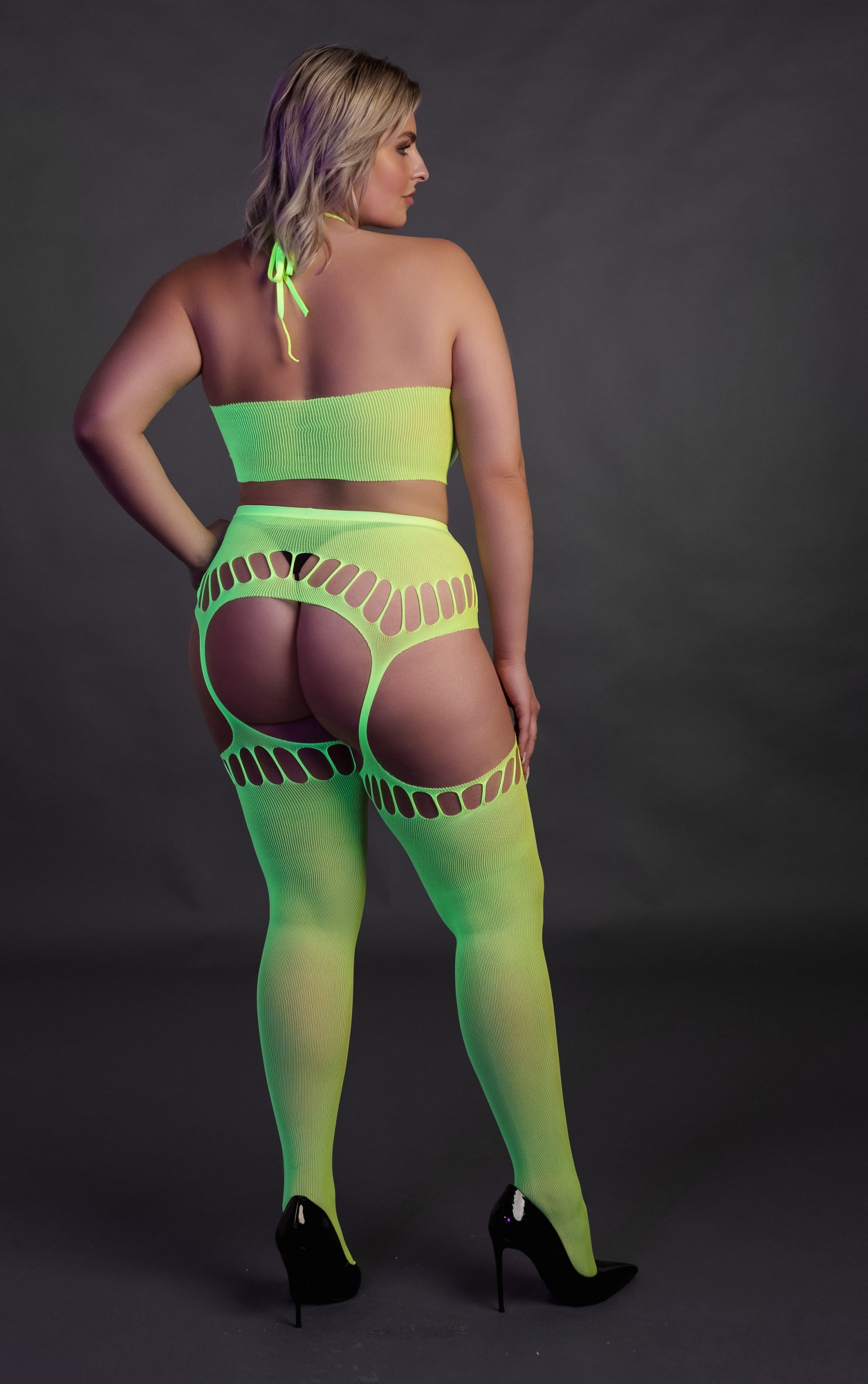 Эротическое топ в комлекте с чулками two piece with crop top and stockings - green - xl/xxxxl в России