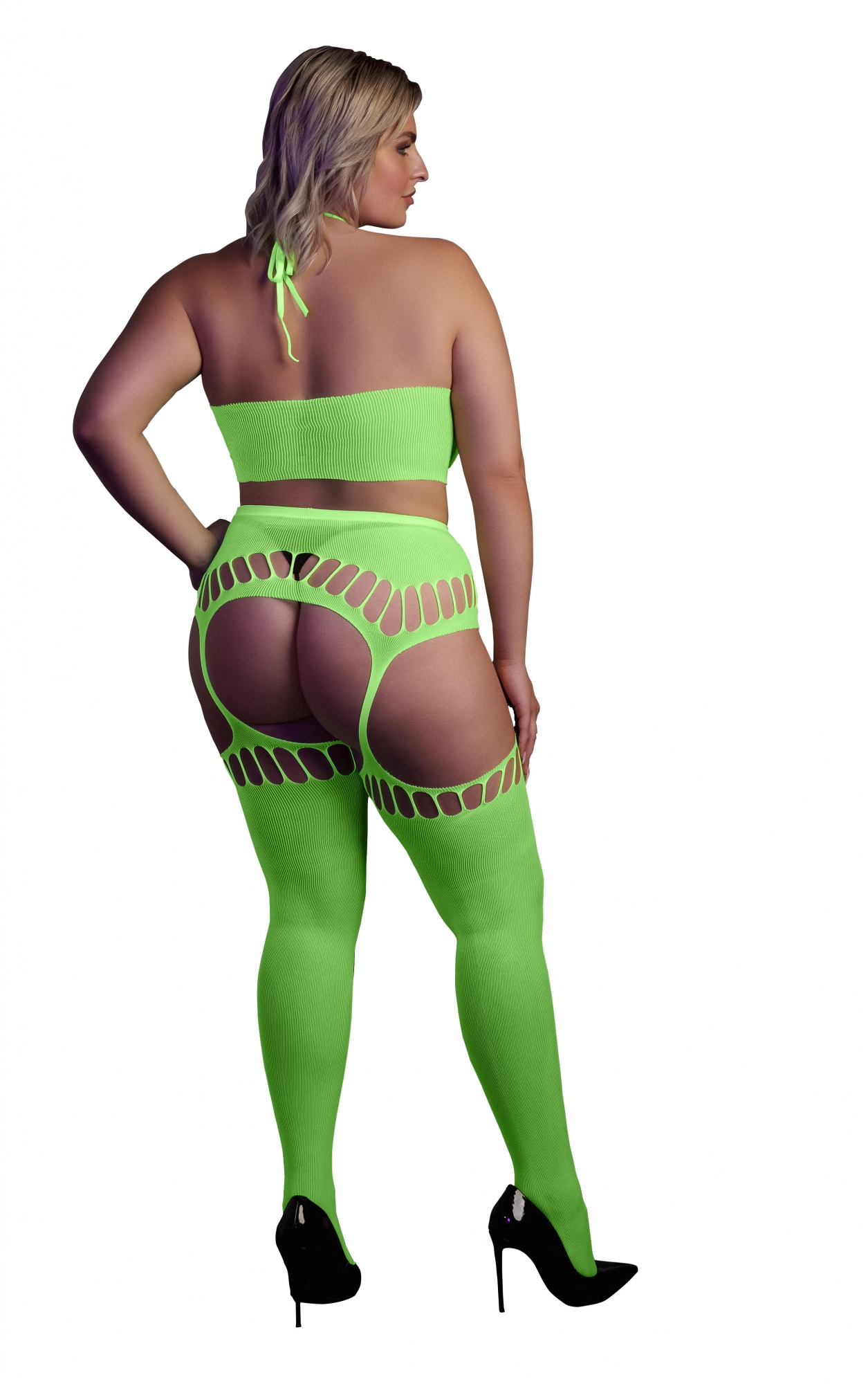 Эротическое топ в комлекте с чулками two piece with crop top and stockings - green - xl/xxxxl в России