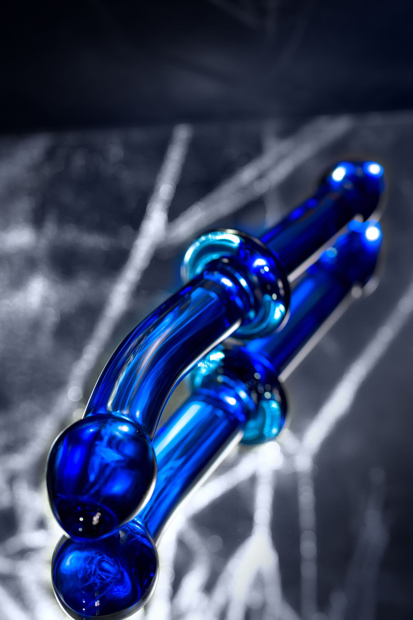 двусторонний фаллоимитатор sexus glass, стекло, синий, 25 см в России