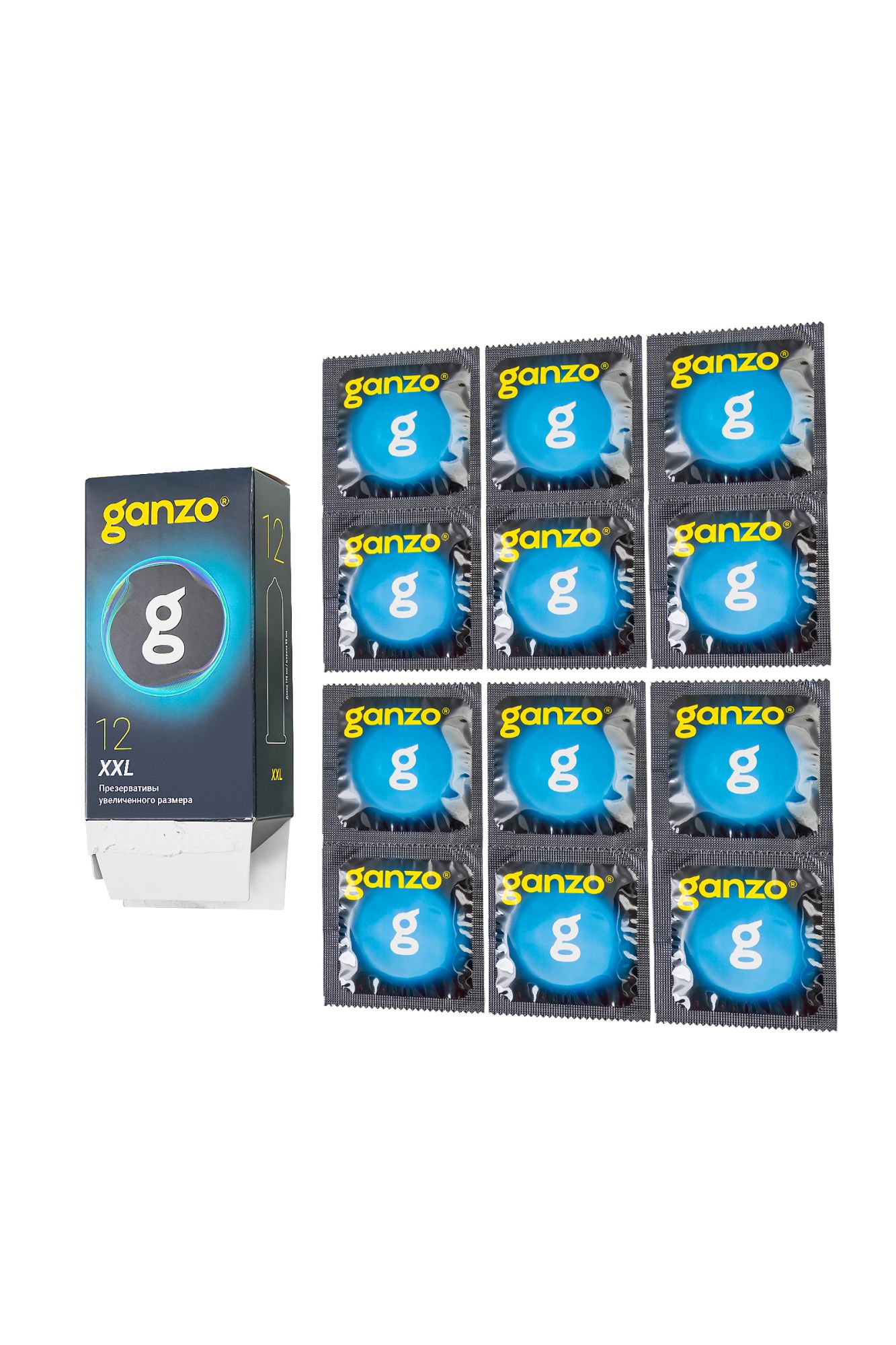 презервативы  ganzo xxl увеличенные, латекс, 19 см, 5,5 см, 12 шт. в России