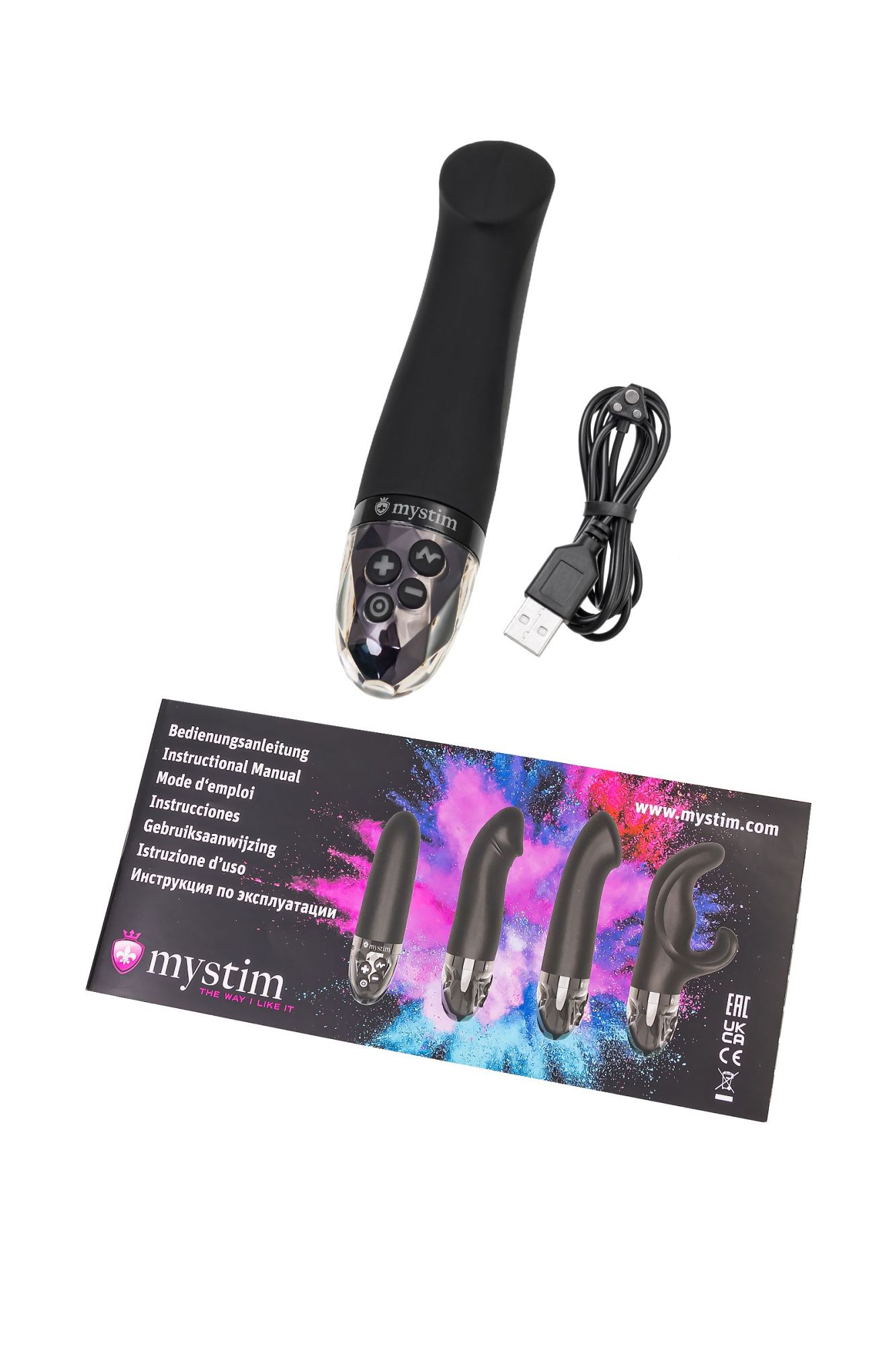 вибратор mystim right on ron с электростимуляцией,силикон, черный, 16,5 см в России
