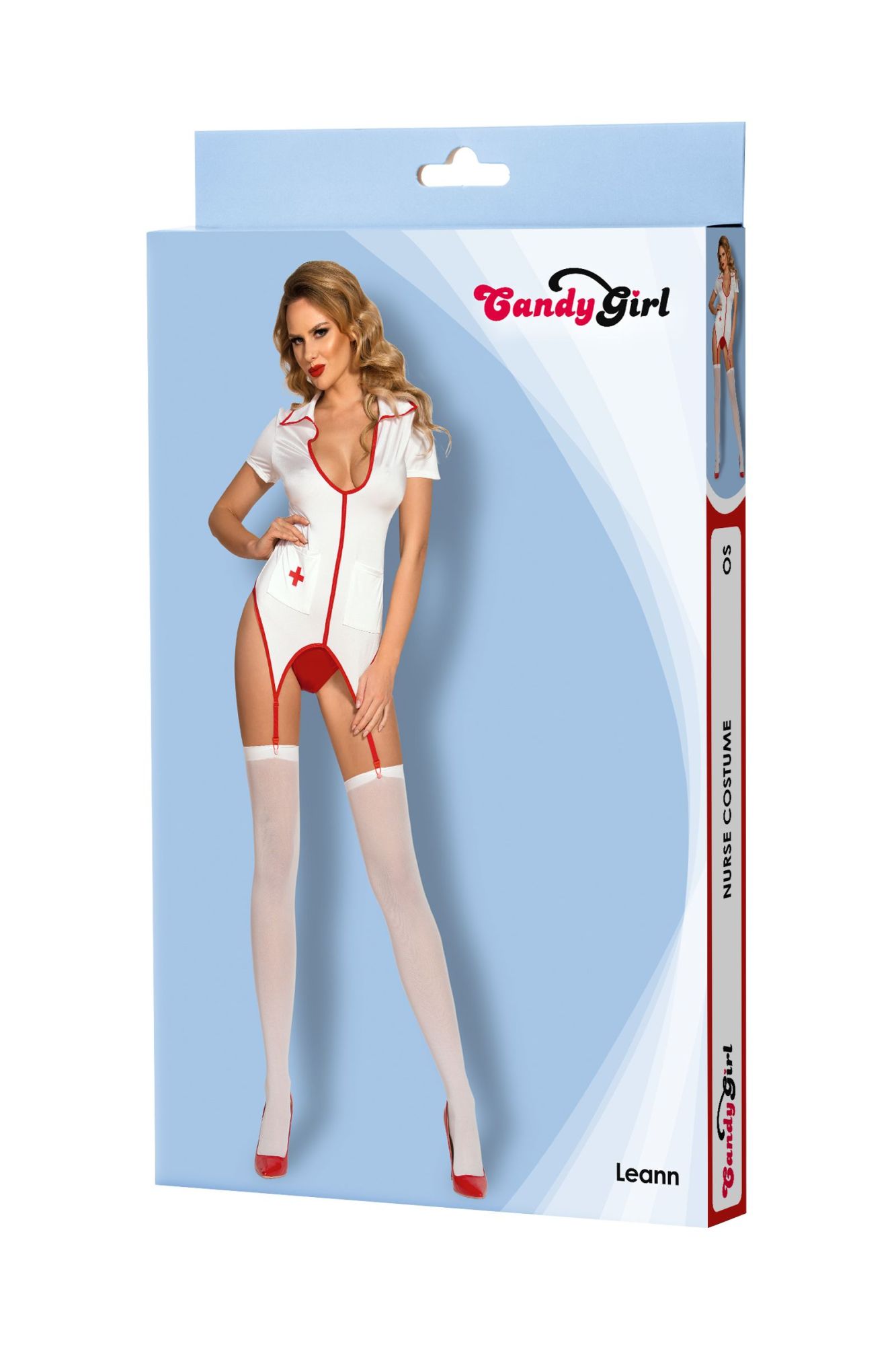 Эротическое костюм медсестры candy girl leann (топ, стринги, чулки), бело-красный, os в России
