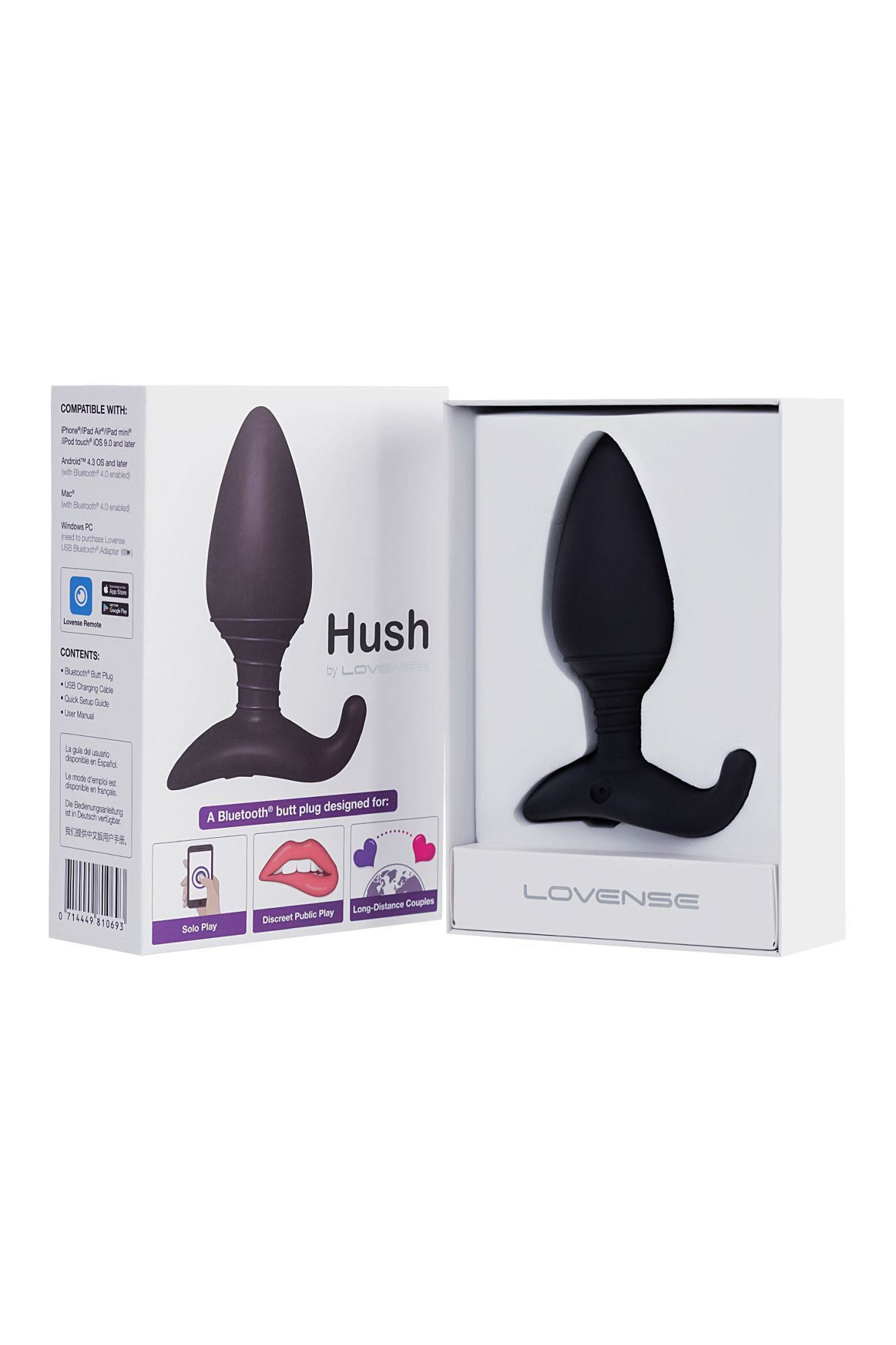 анальная втулка lovense hush (l), силикон, черная, 12,1 см в России