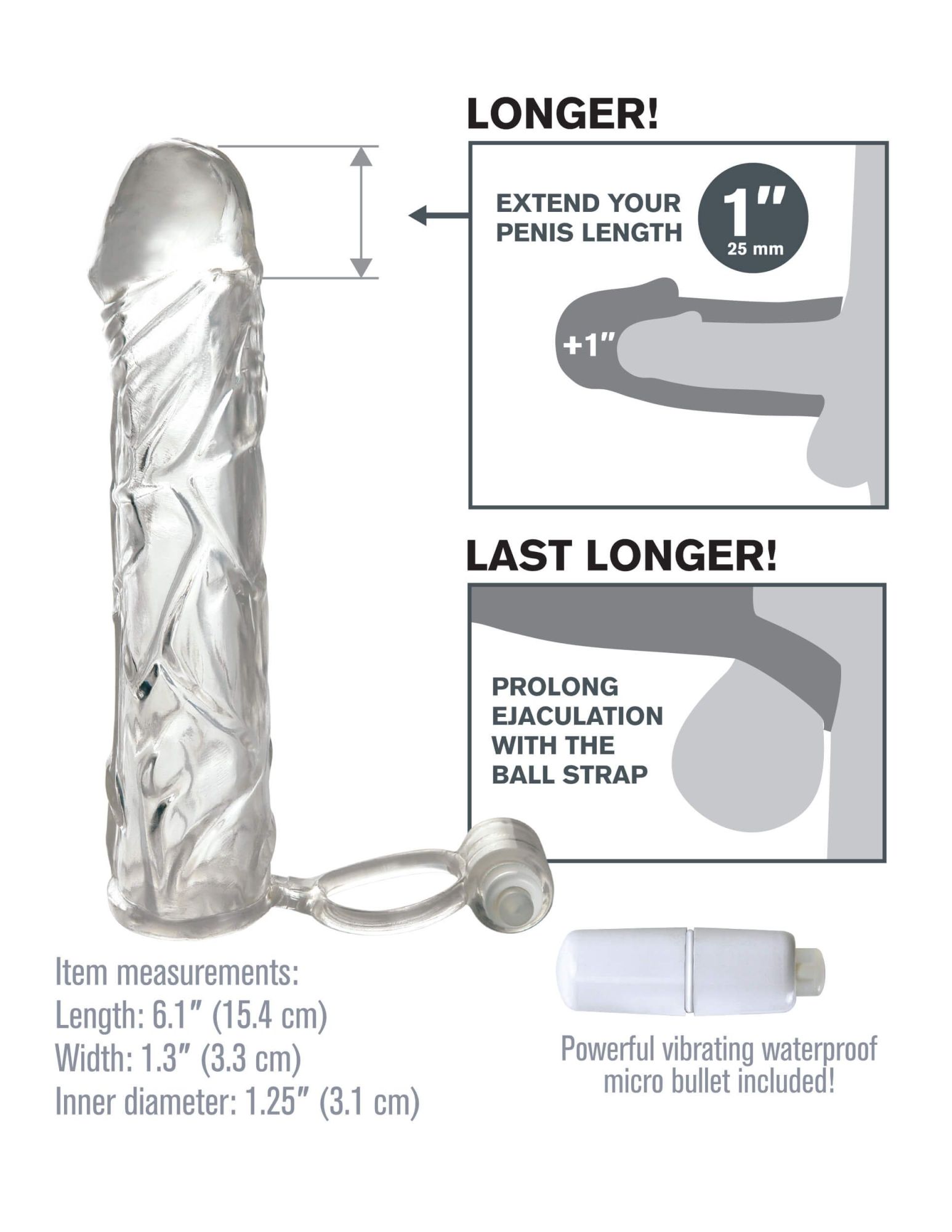 насадка удлиняющая pipedream vibrating super sleeve, прозрачная в России
