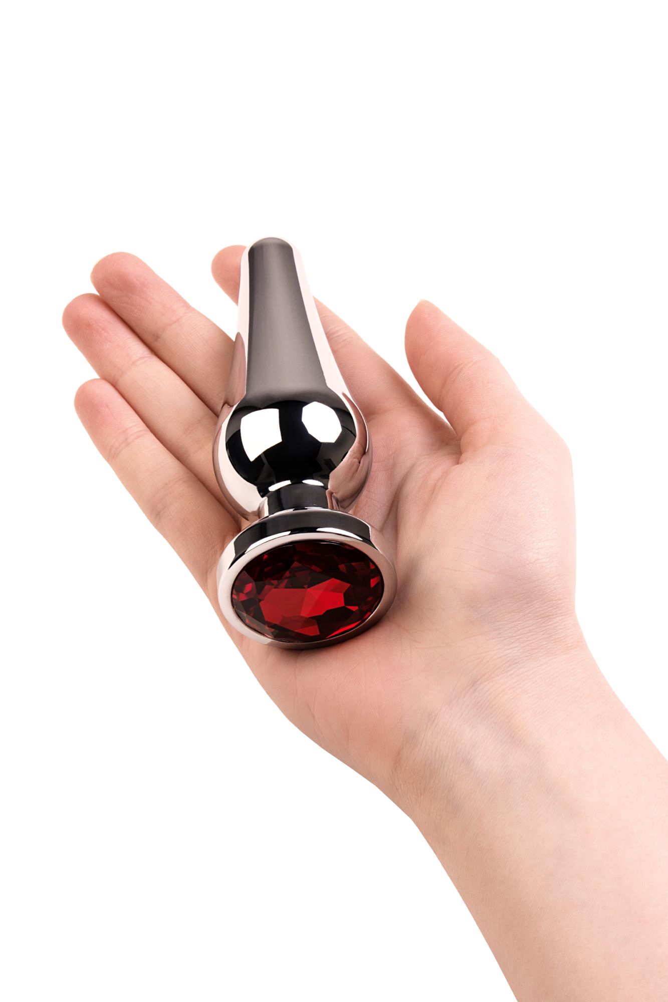 анальная втулка metal by toyfa, металл, серебряная, с красным кристаллом,12 см, ø 4 см, 195 г в России