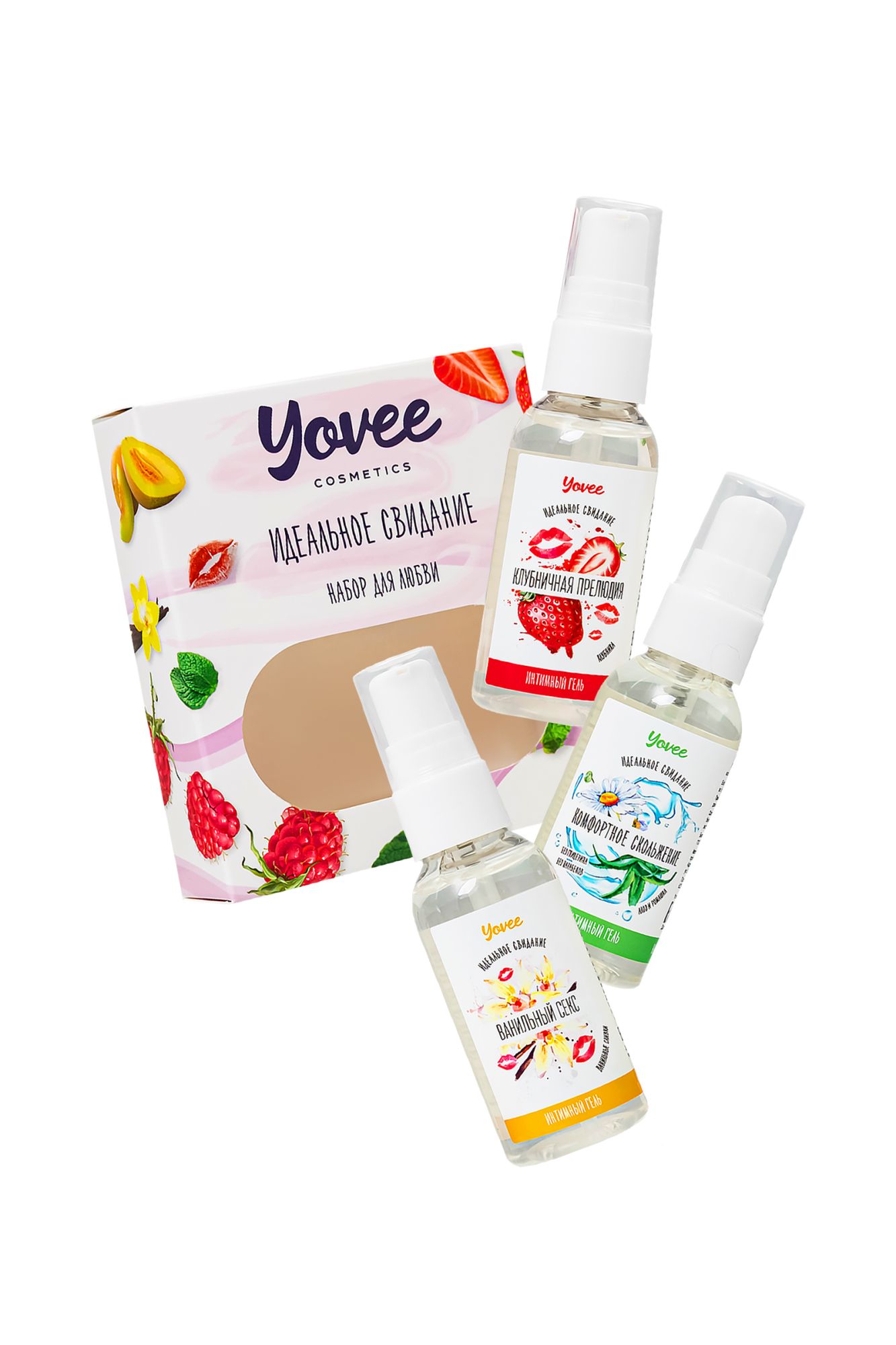 набор гелей-смазок yovee для любви (721004+721012+721054), вкус (клубн+ваниль) + увл (алоэ), 3х50 мл в России