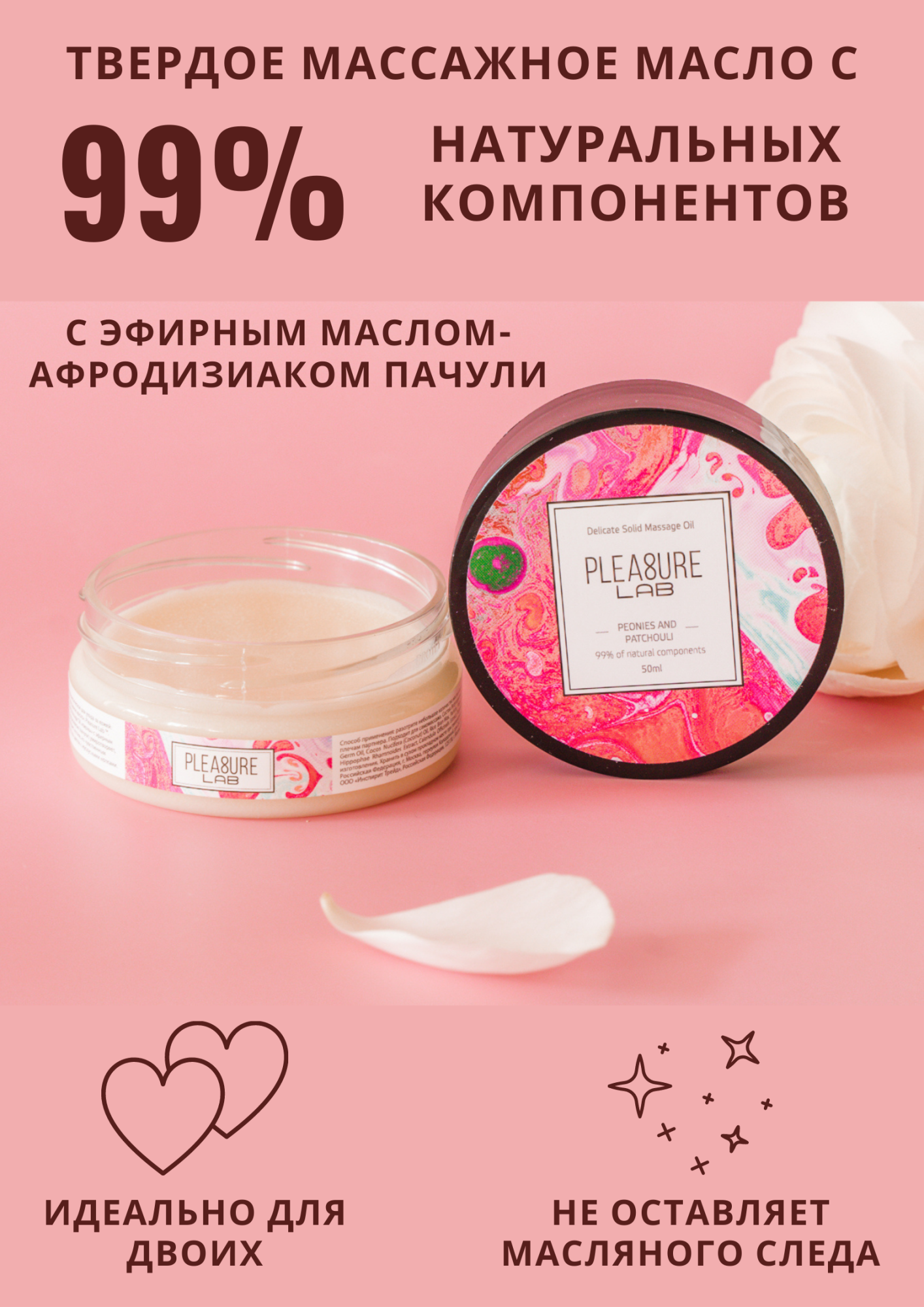 твердое массажное масло pleasure lab delicate пионы и пачули 50 мл 1034-01lab в России