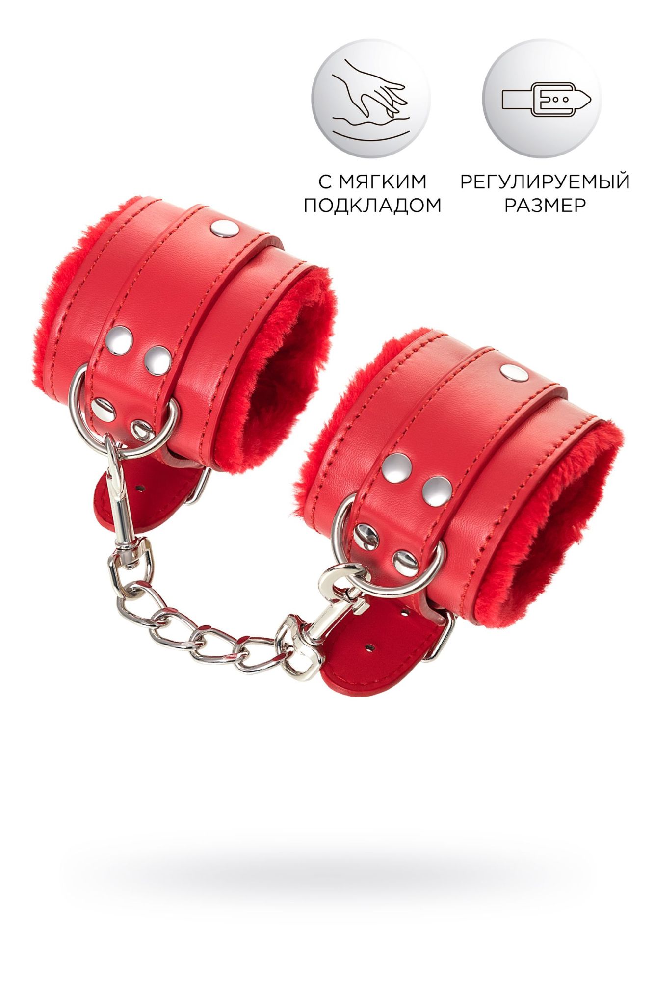 наручники anonymo #0105, pu кожа, красные, 27 см в России