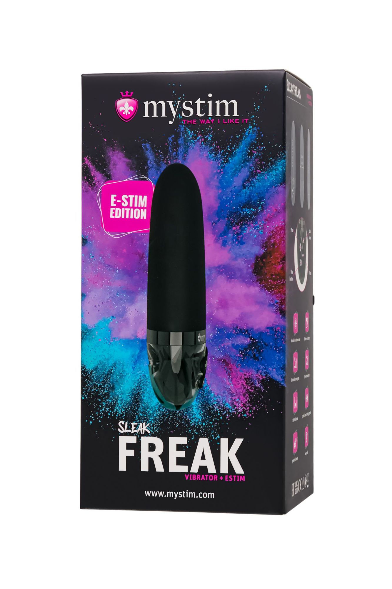 вибратор mystim sleak freak с электростимуляцией,силикон, черный, 14,5 см в России