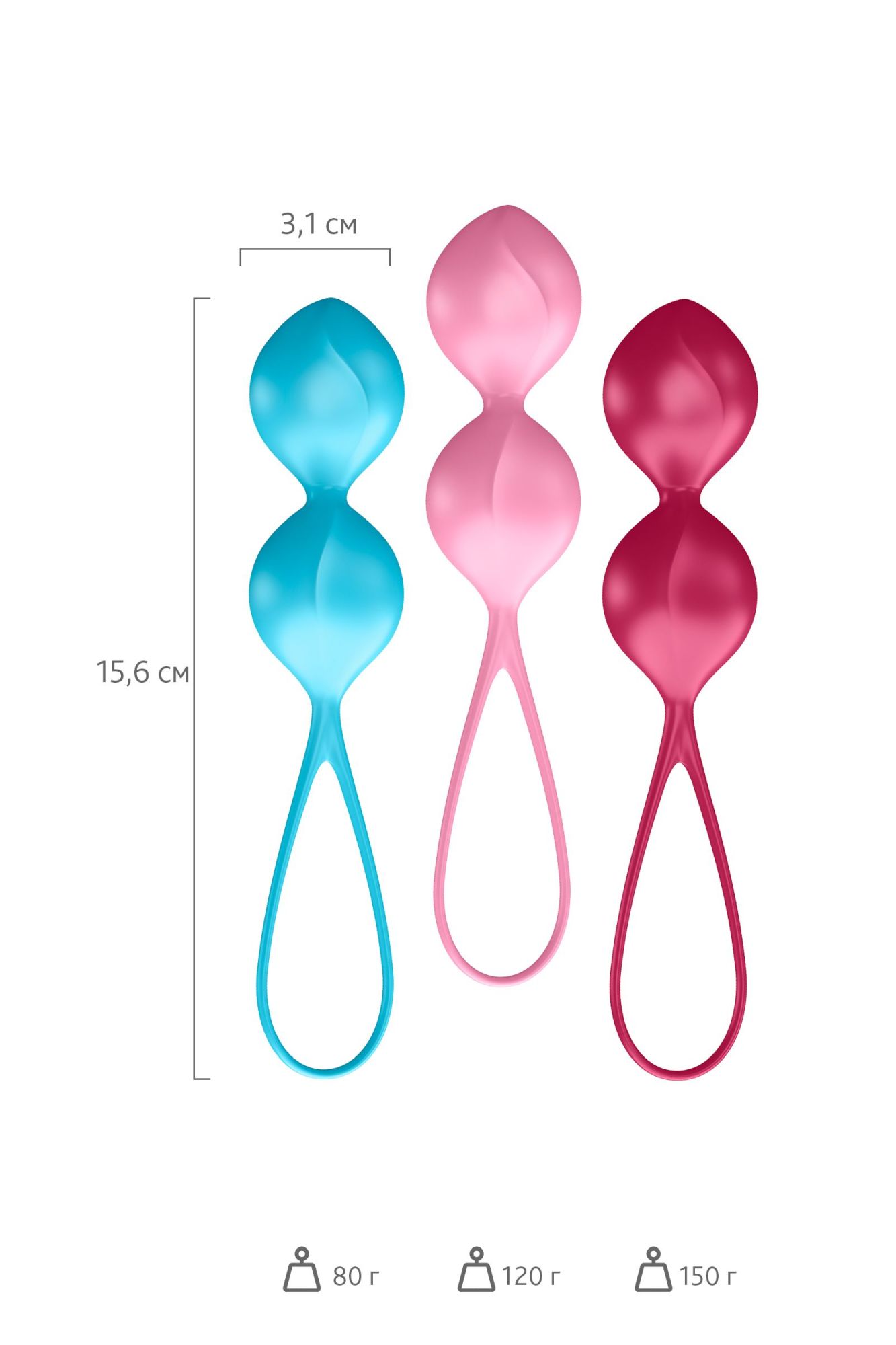 набор вагинальных шариков satisfyer  balls c03 double, силикон, ассорти, ø 3 см. в России