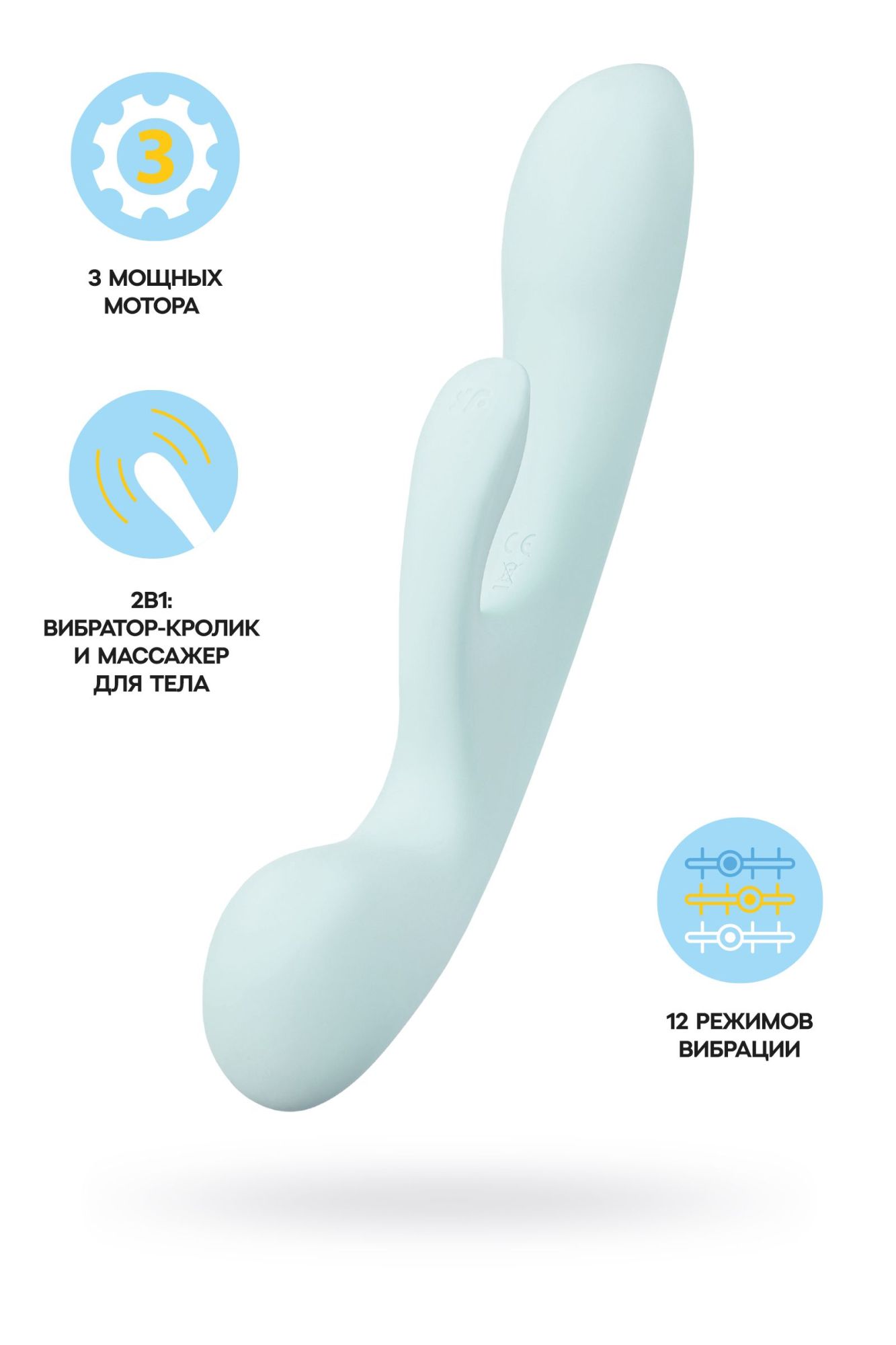 нереалистичный вибратор satisfyer triple oh, силикон, голубой, 24 см в России