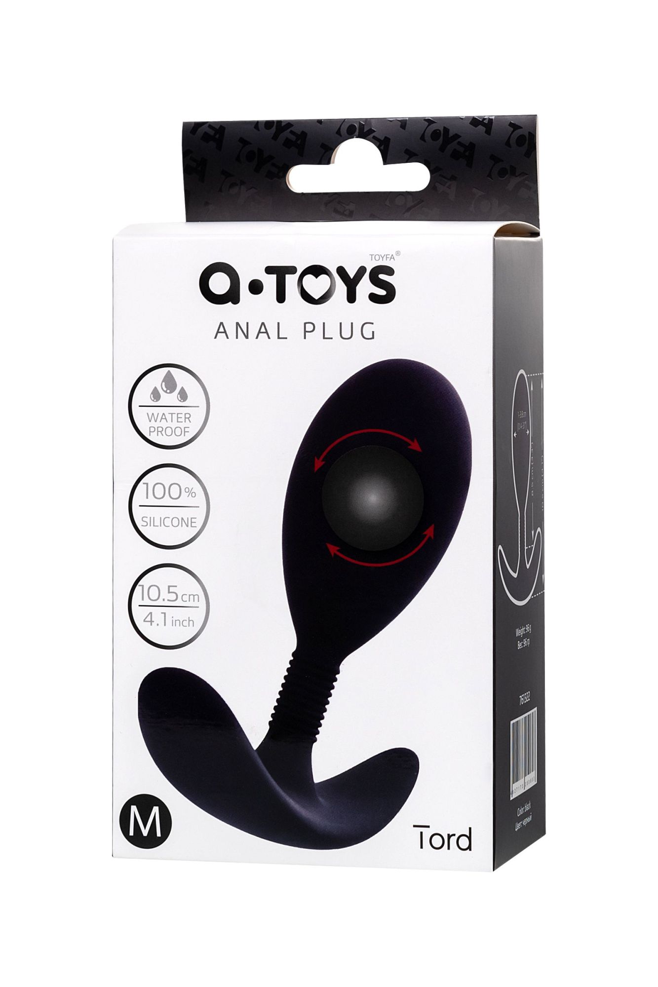 анальная втулка a-toys by toyfa tord m, силикон, черная, 10,5 см в России