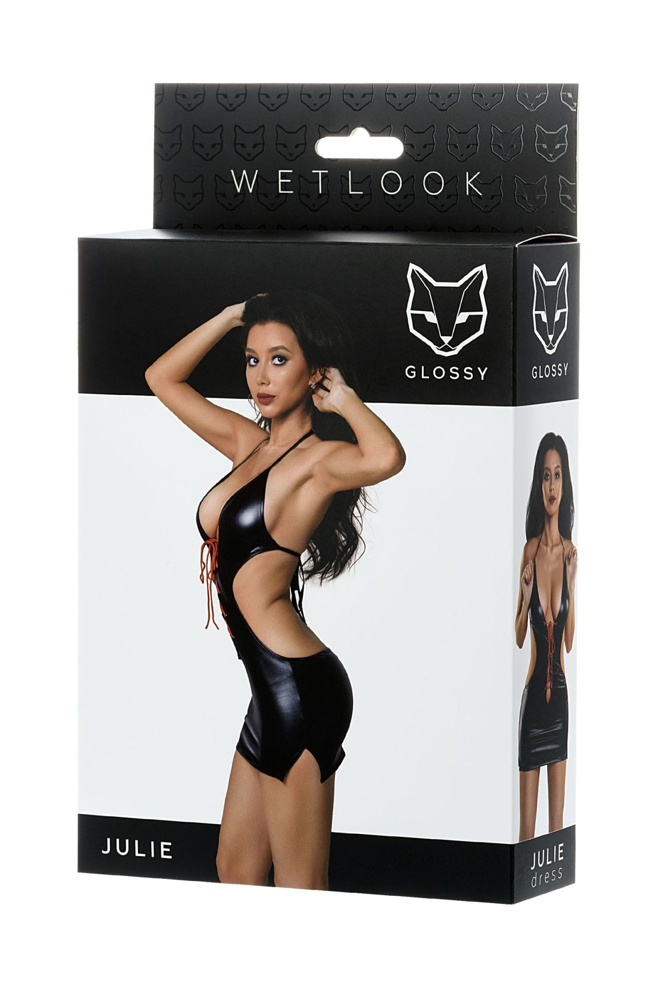 Эротическое платье glossy julie из материала wetlook с красной шнуровкой, черный, xl в России