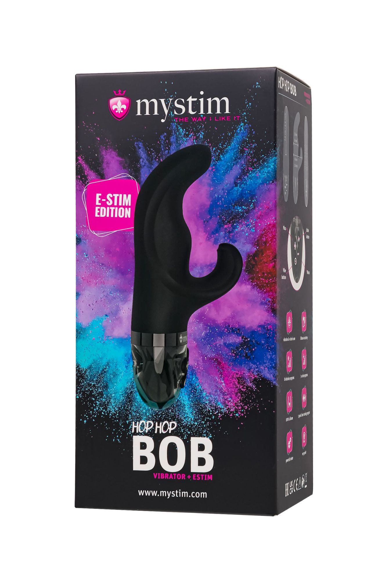 вибратор mystim hop hop bob с электростимуляцией, силикон, черный, 16,5 см в России
