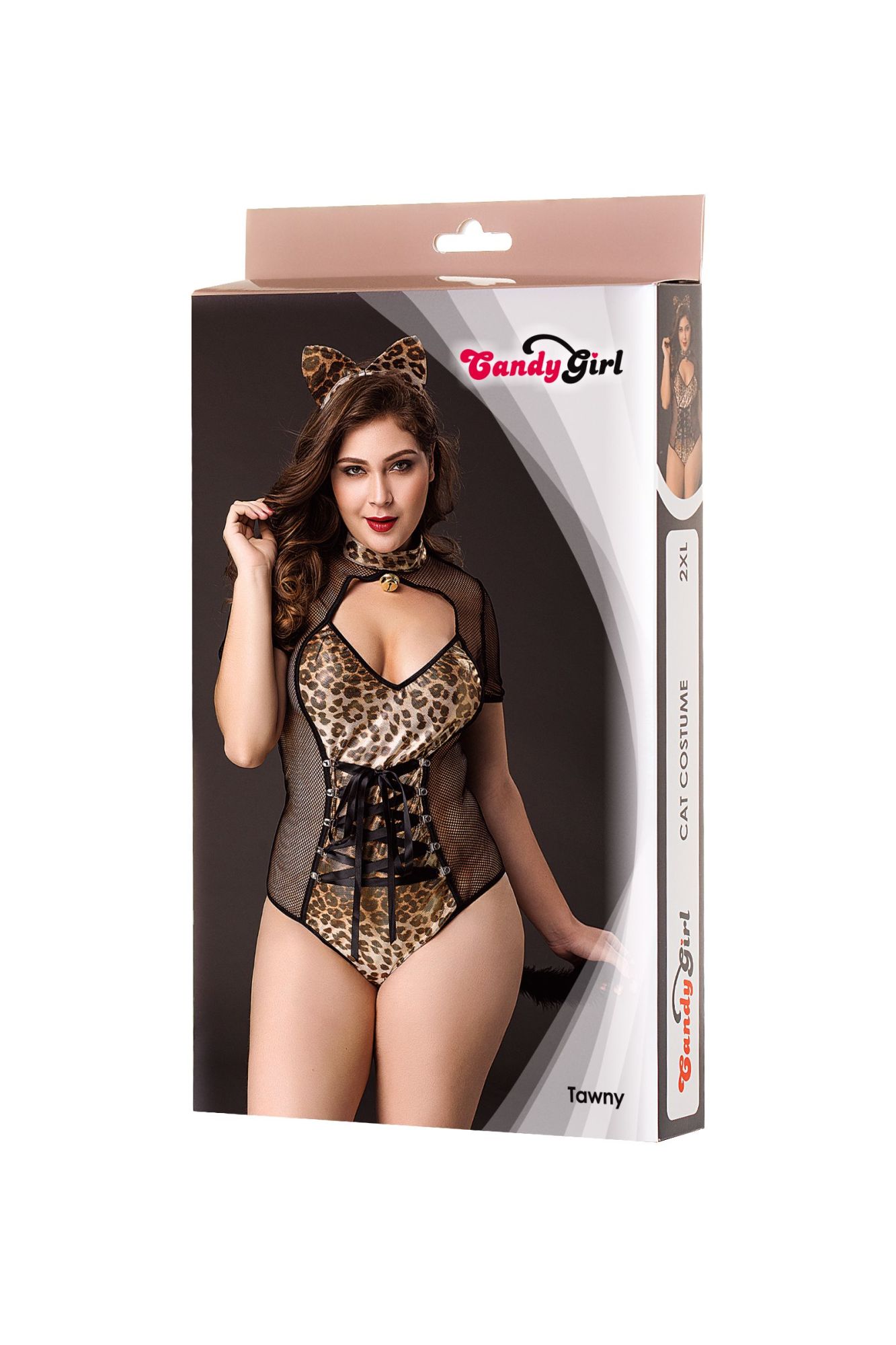 Эротическое костюм кошки candy girl tawny (боди, ушки) черно-леопардовый, 2xl в России