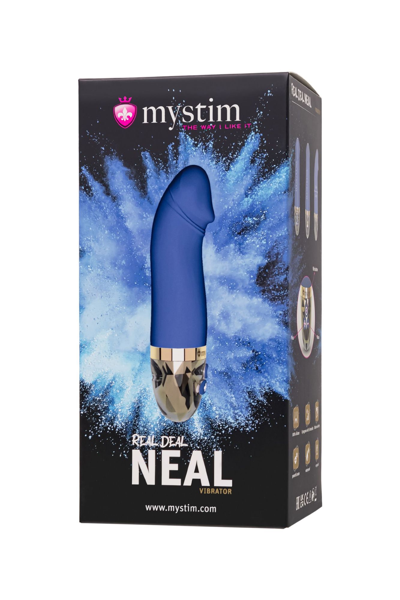 вибратор mystim real deal neal силикон,синий, 16,5 см в России