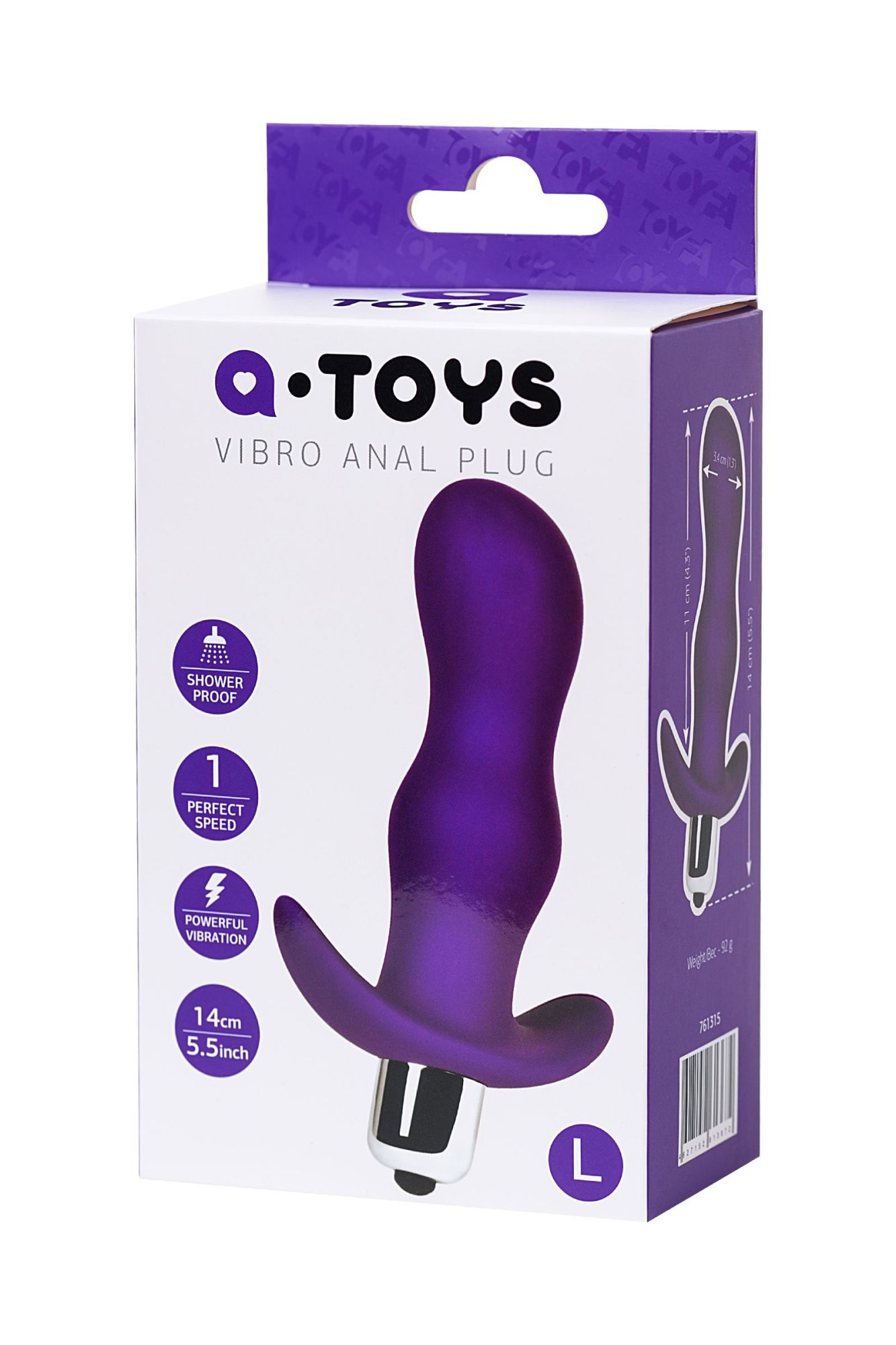 анальная пробка с вибрацией a-toys by toyfa kamet, размер l, силикон, фиолетовая, 14 см в России