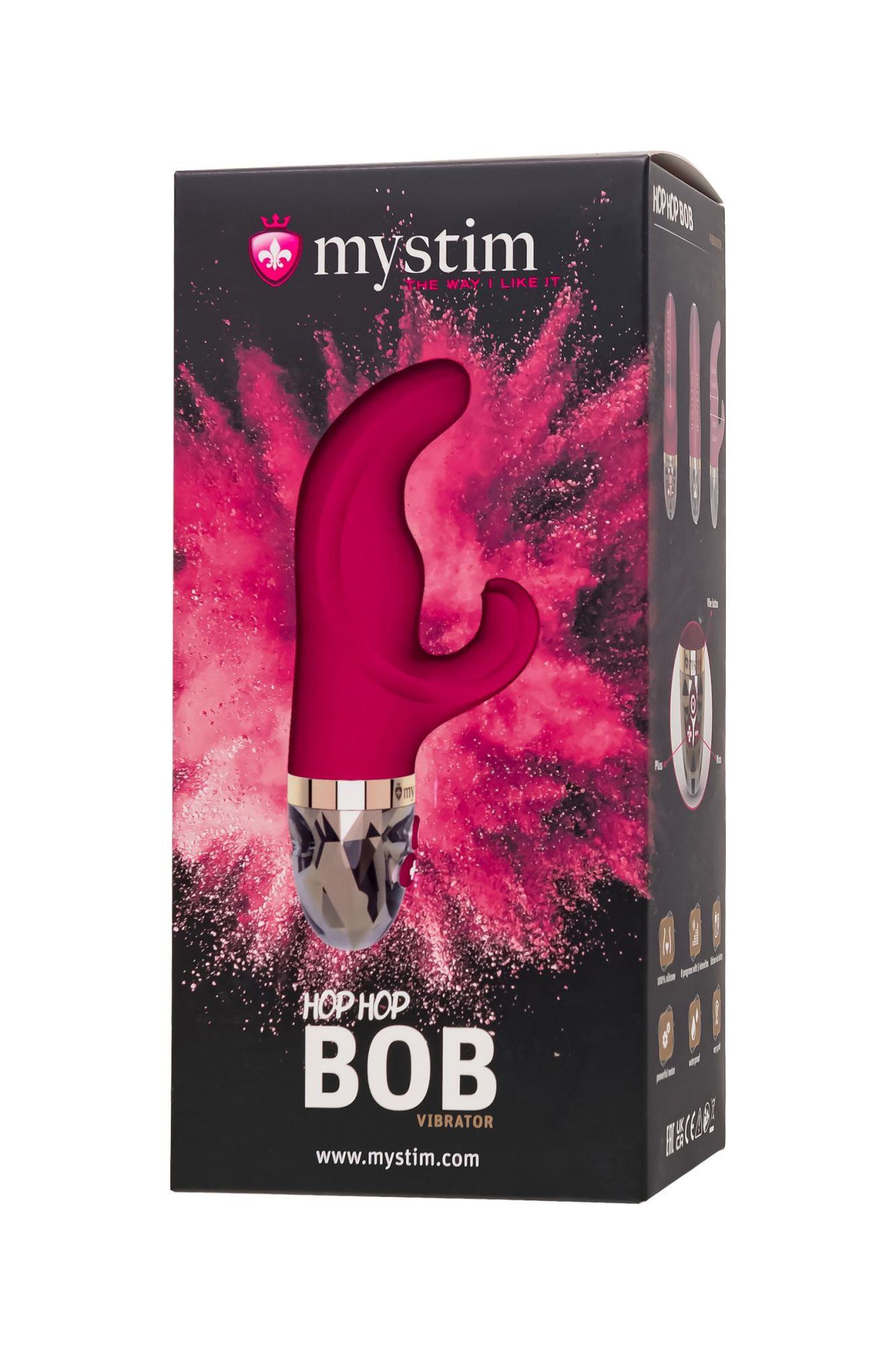 вибратор mystim hop hop bob силикон,бордовый, 16,5 см в России
