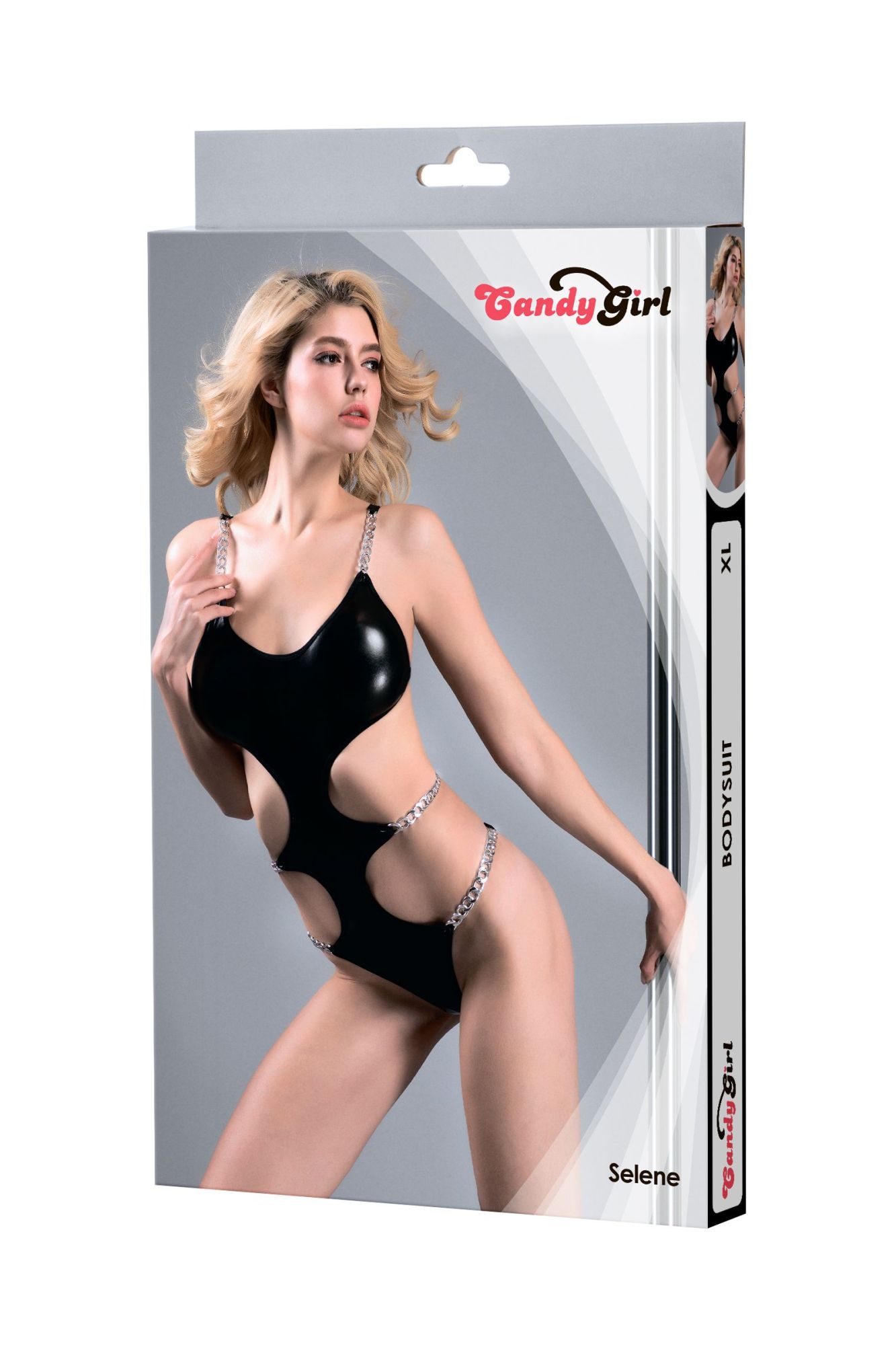 Эротическое боди с металлическими цепочками candy girl selene черное, xl в России