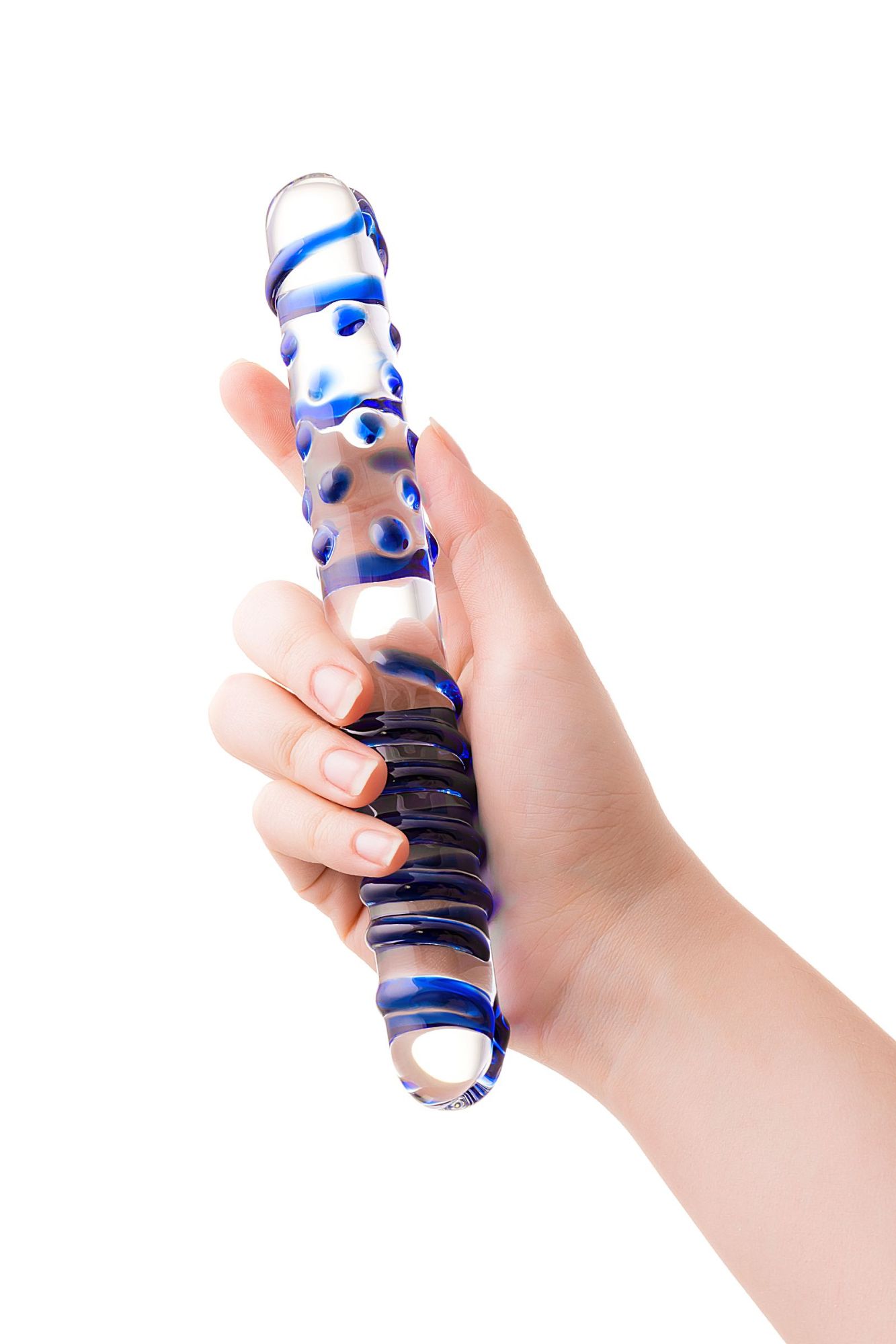 двусторонний фаллоимитатор sexus glass, стекло, рельефный, 22 см в России
