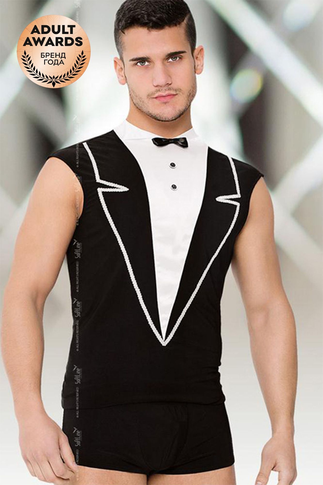 Эротическое костюм мужской softline collection (майка, шорты), черный, xl в России