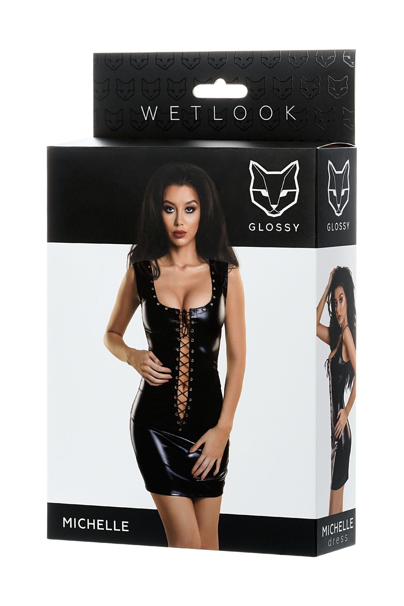 Эротическое платье glossy michelle из материала wetlook с заклепками, черный, s в России