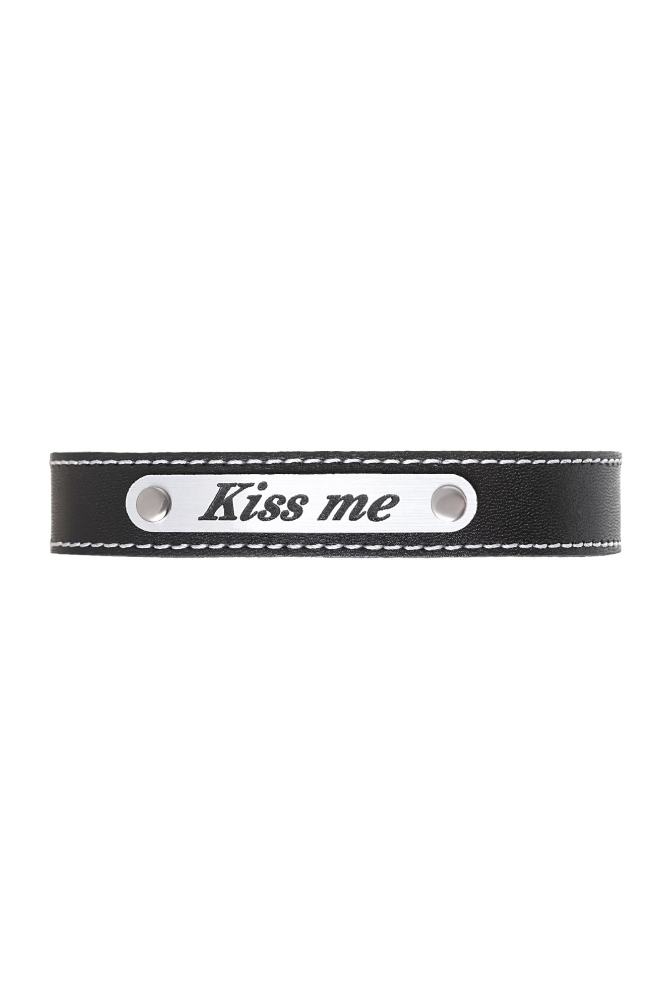 чокер штучки-дрючки «kiss me» с белой строчкой, кожанный, чёрный в России
